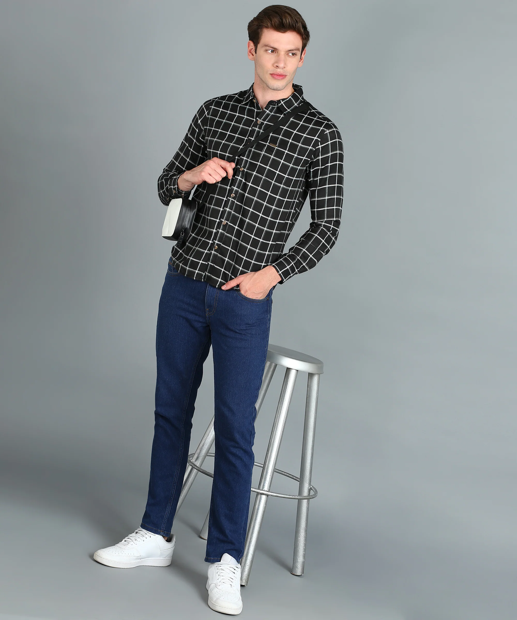 Men's Black Cotton Full Sleeve Slim Fit Casual Checkered Shirt - Image 4