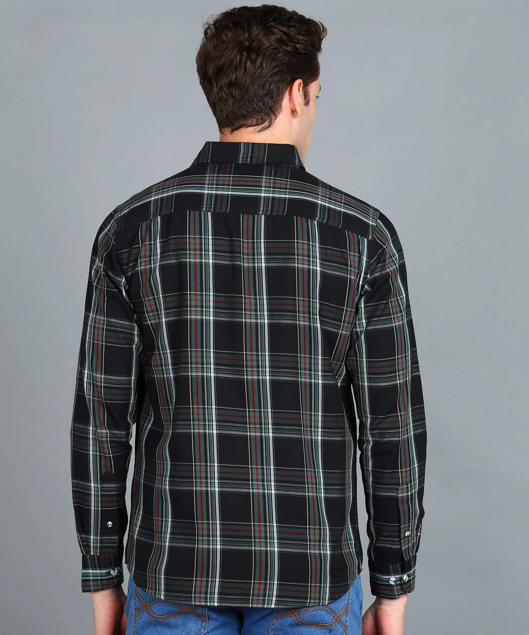 Men's Black Cotton Full Sleeve Slim Fit Casual Checkered Shirt - Image 3