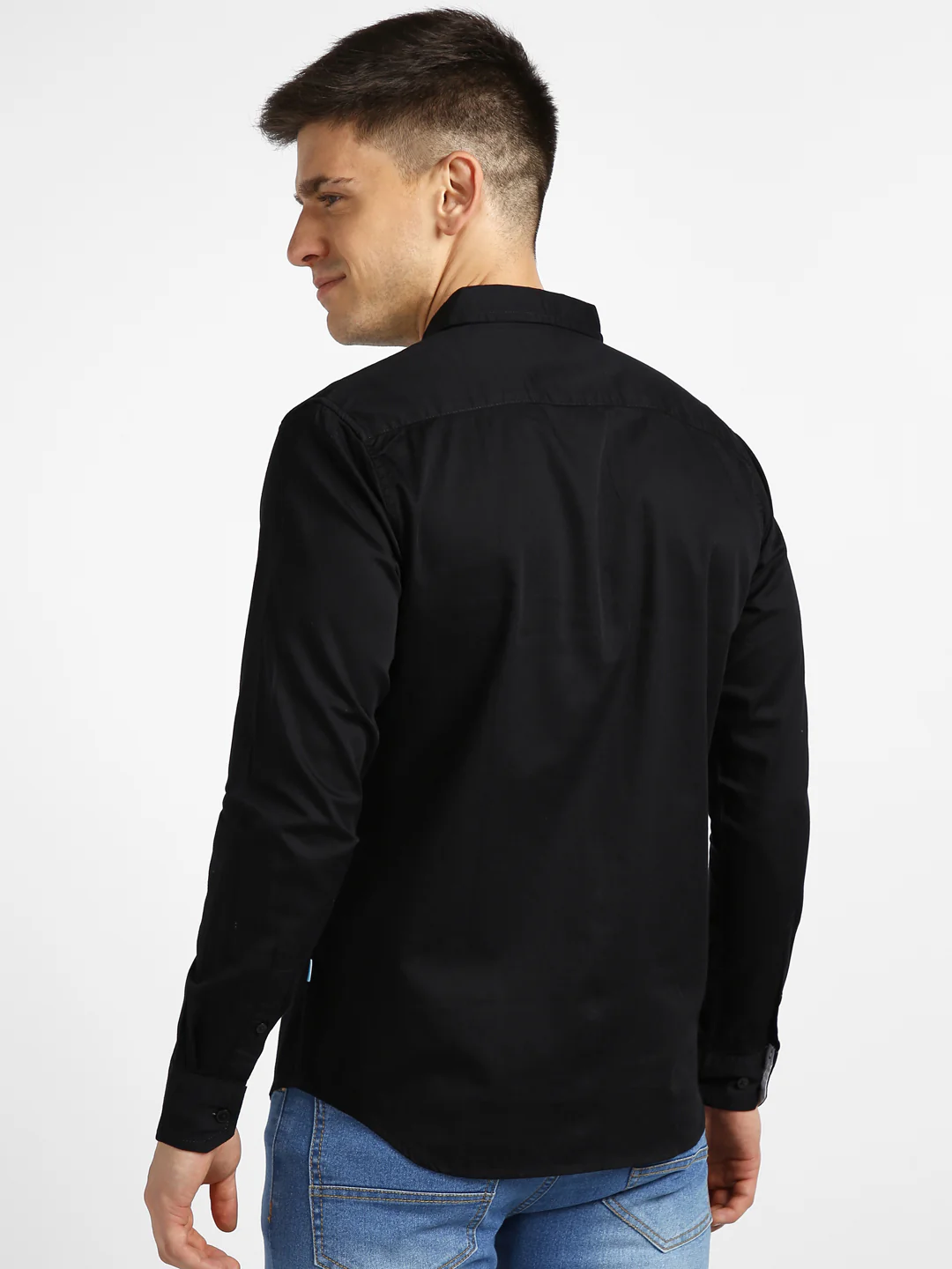Men's Black Cotton Full Sleeve Slim Fit Casual Solid Shirt - Image 3