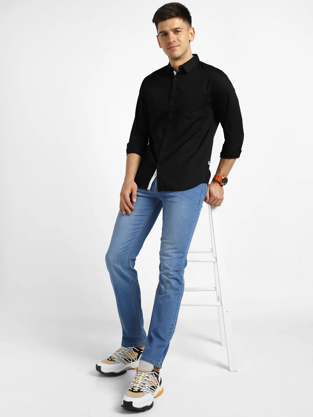 Men's Black Cotton Full Sleeve Slim Fit Casual Solid Shirt - Image 4