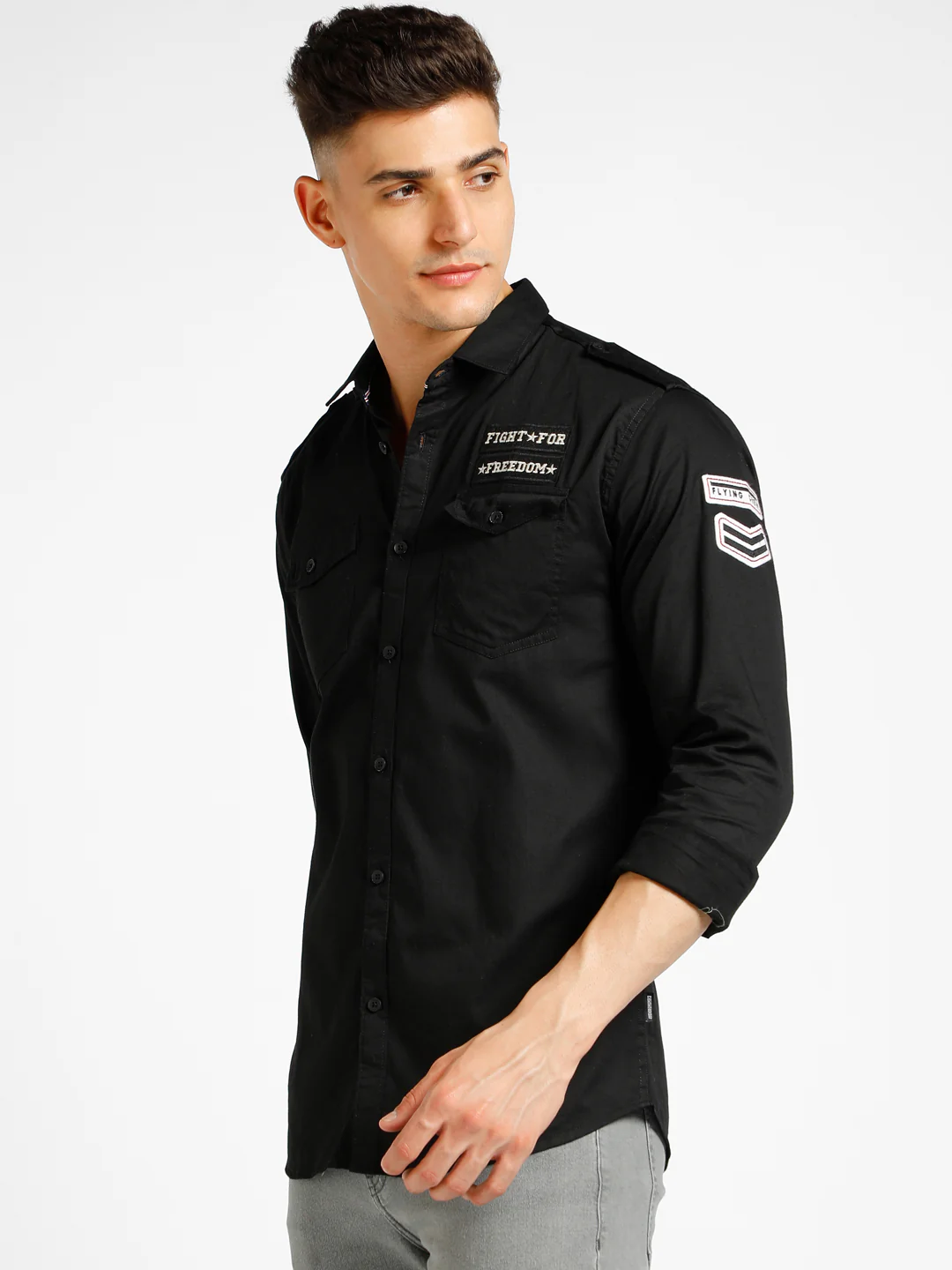 Men's Black Cotton Full Sleeve Slim Fit Casual Solid Shirt - Image 2