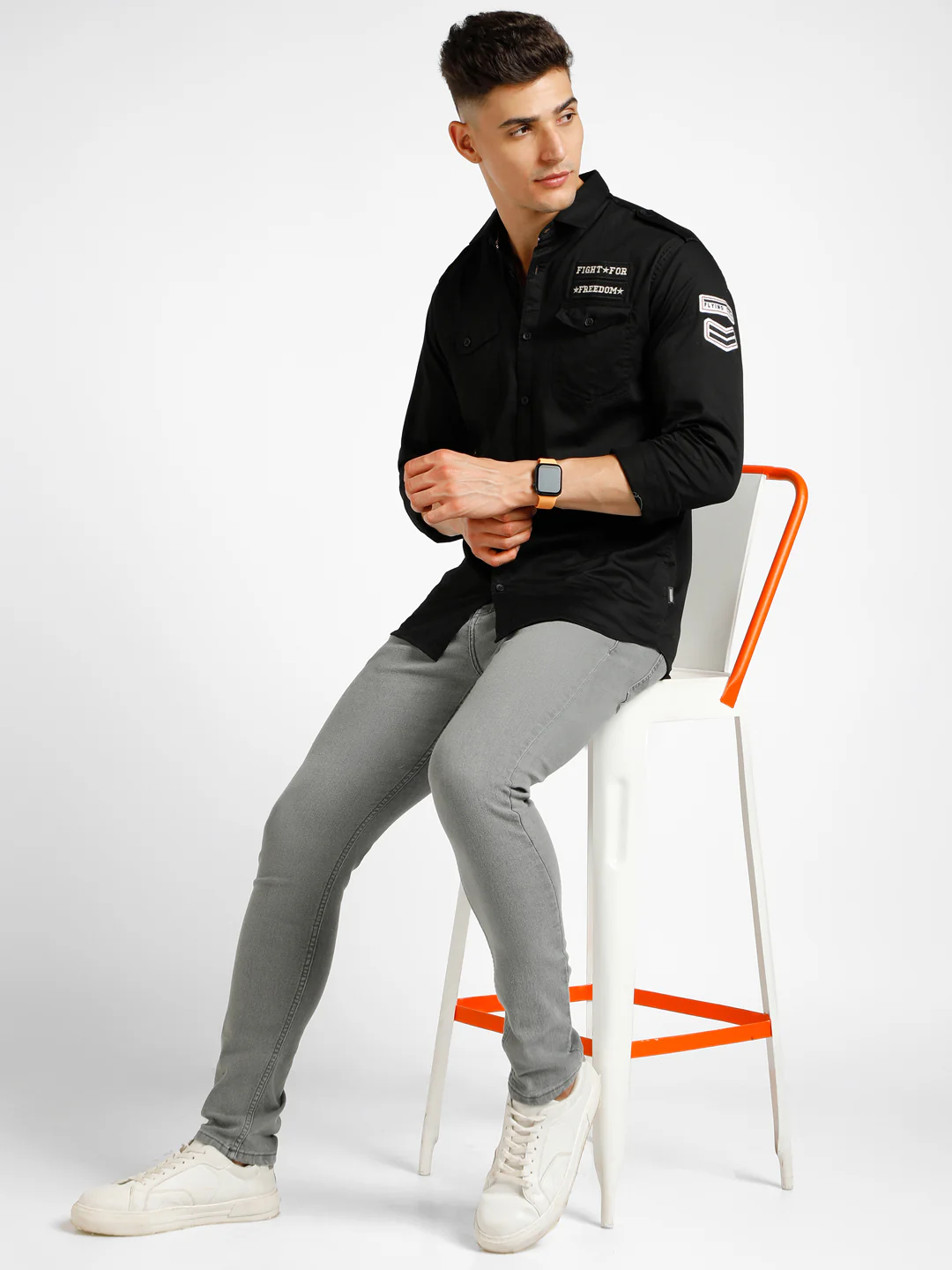 Men's Black Cotton Full Sleeve Slim Fit Casual Solid Shirt - Image 4