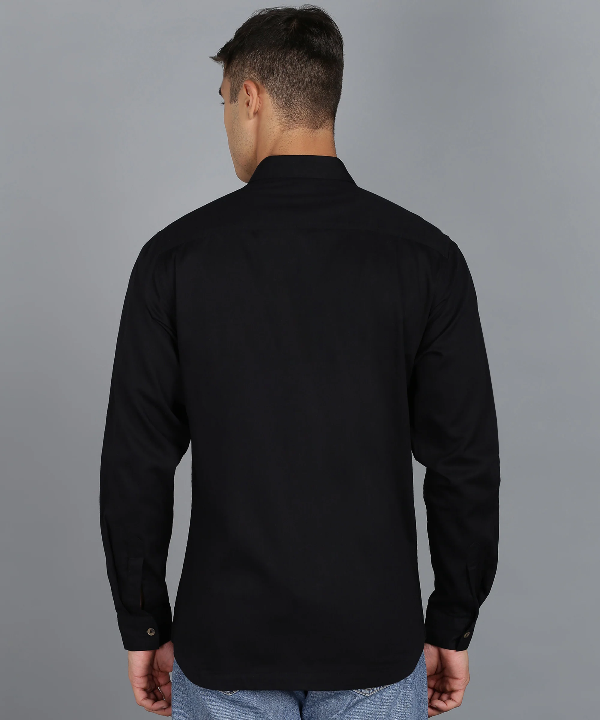 Men's Black Cotton Full Sleeve Slim Fit Casual Solid Shirt - Image 3