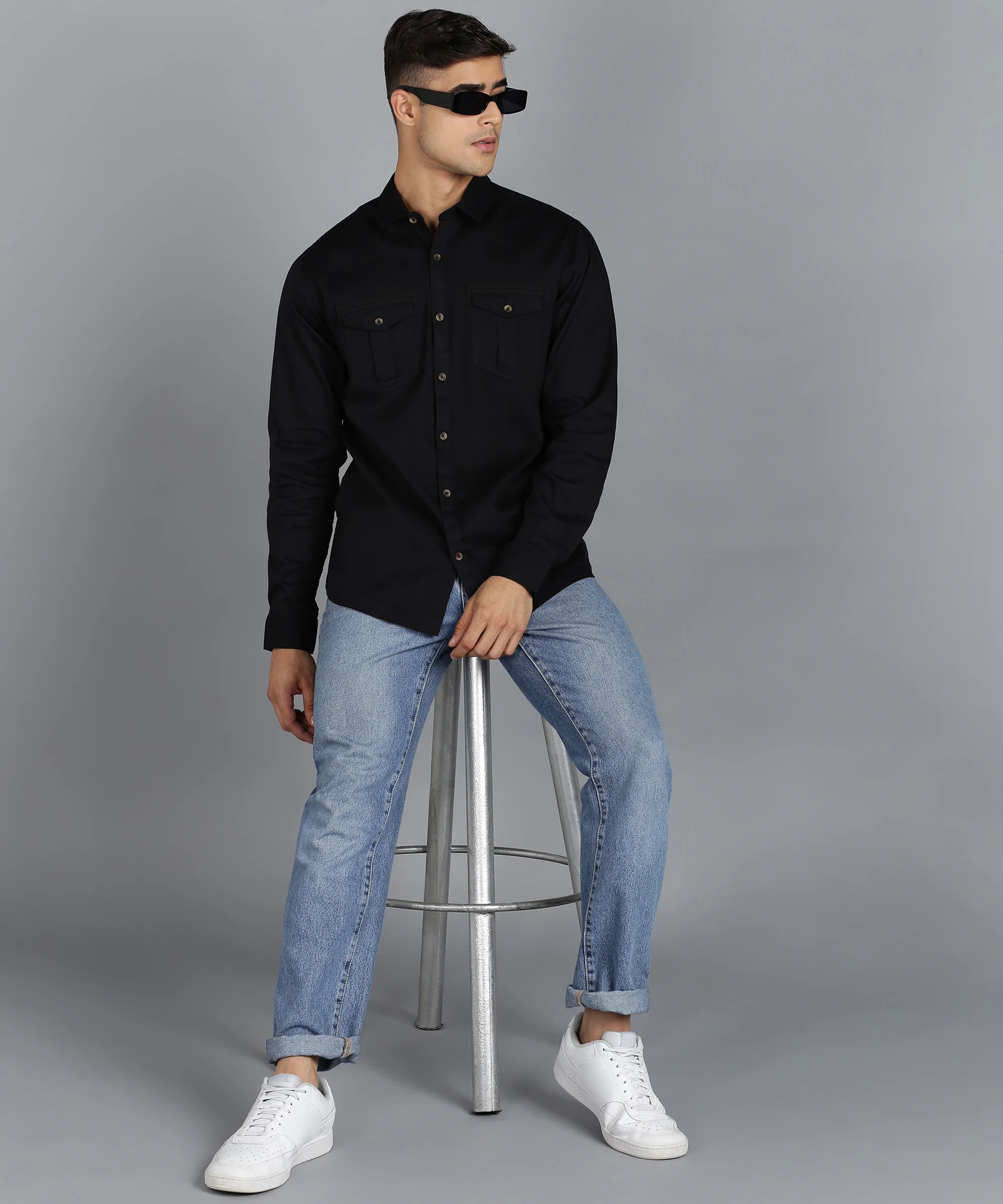 Men's Black Cotton Full Sleeve Slim Fit Casual Solid Shirt - Image 4
