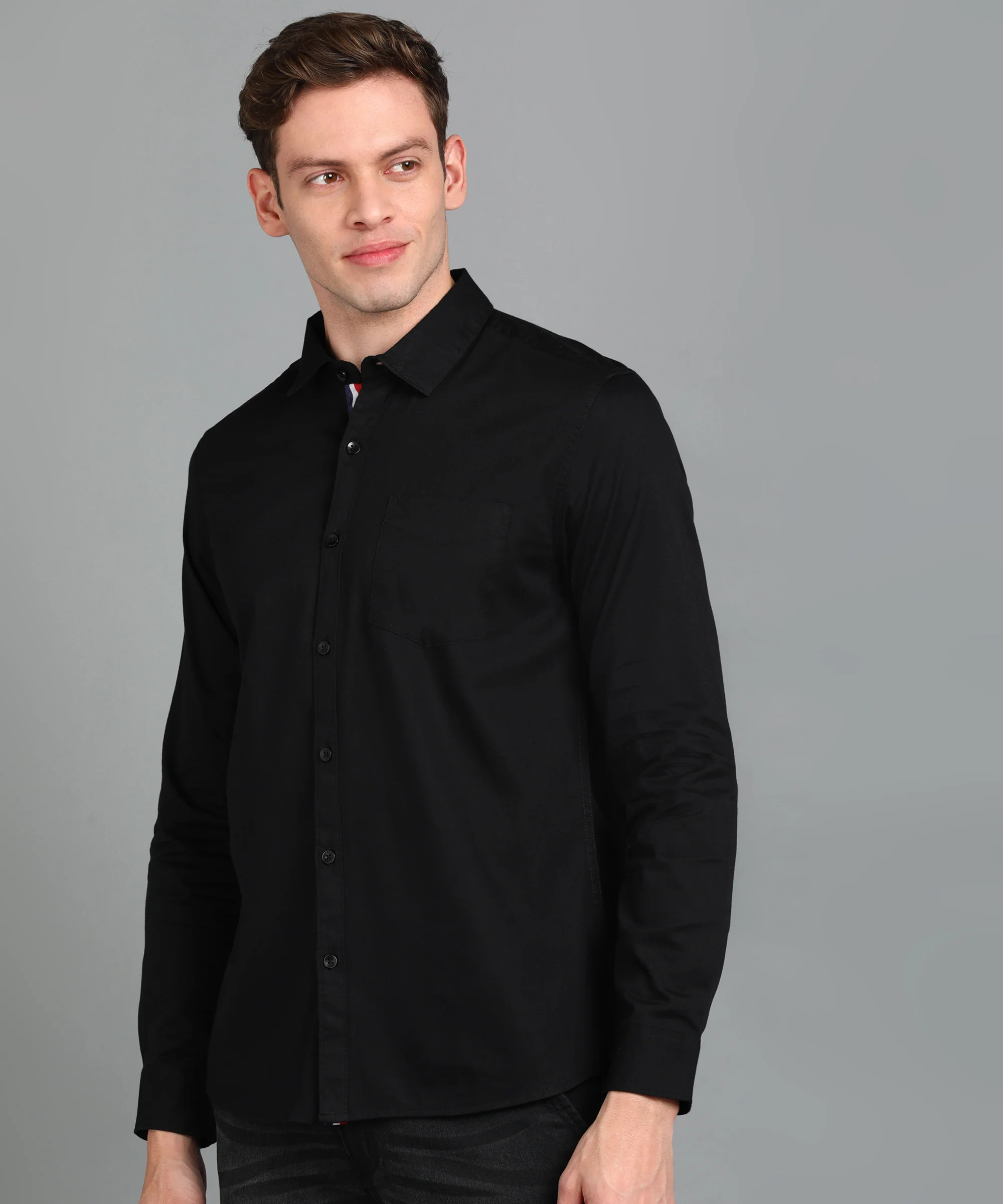 Men's Black Cotton Full Sleeve Slim Fit Casual Solid Shirt - Image 2