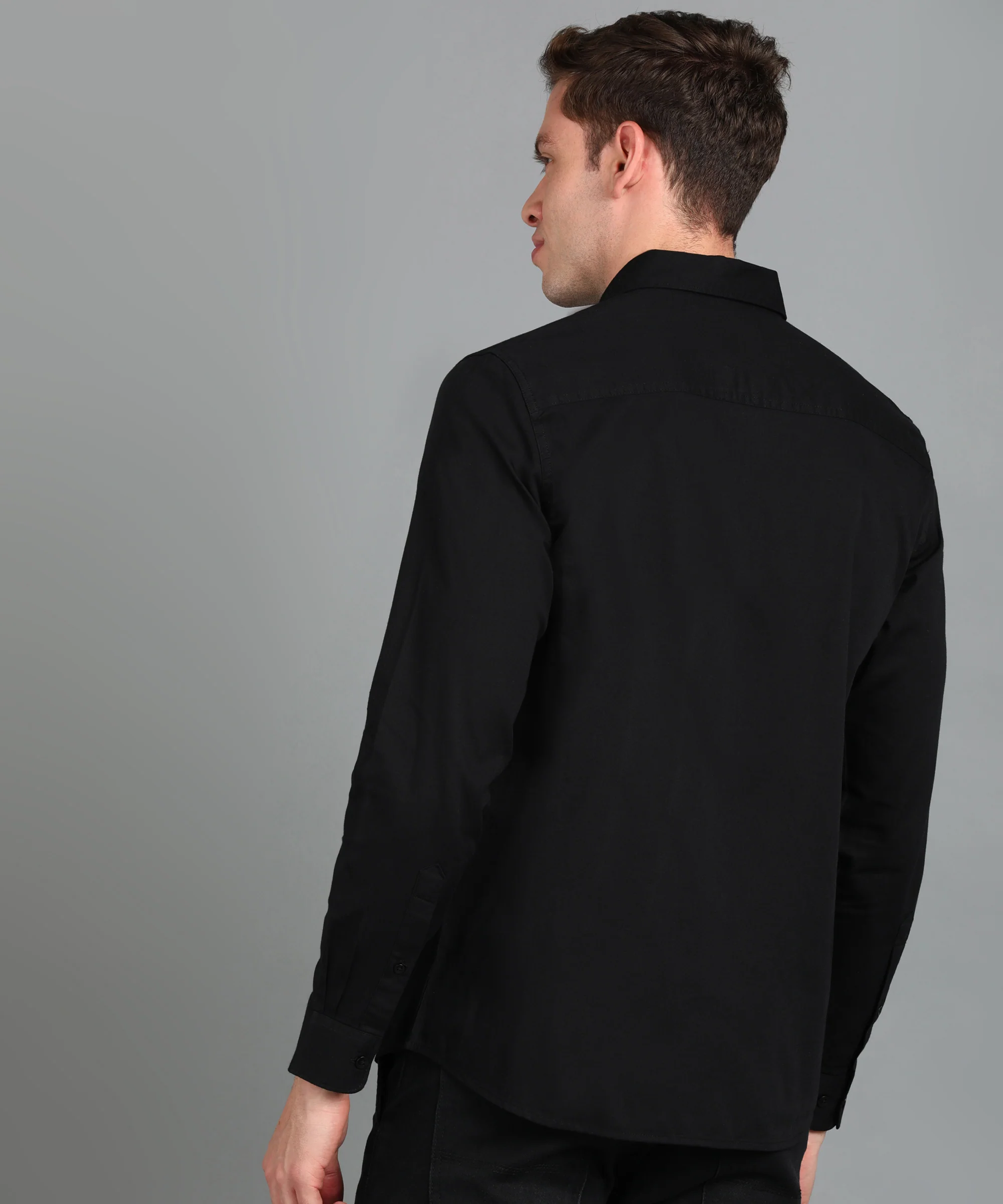 Men's Black Cotton Full Sleeve Slim Fit Casual Solid Shirt - Image 3