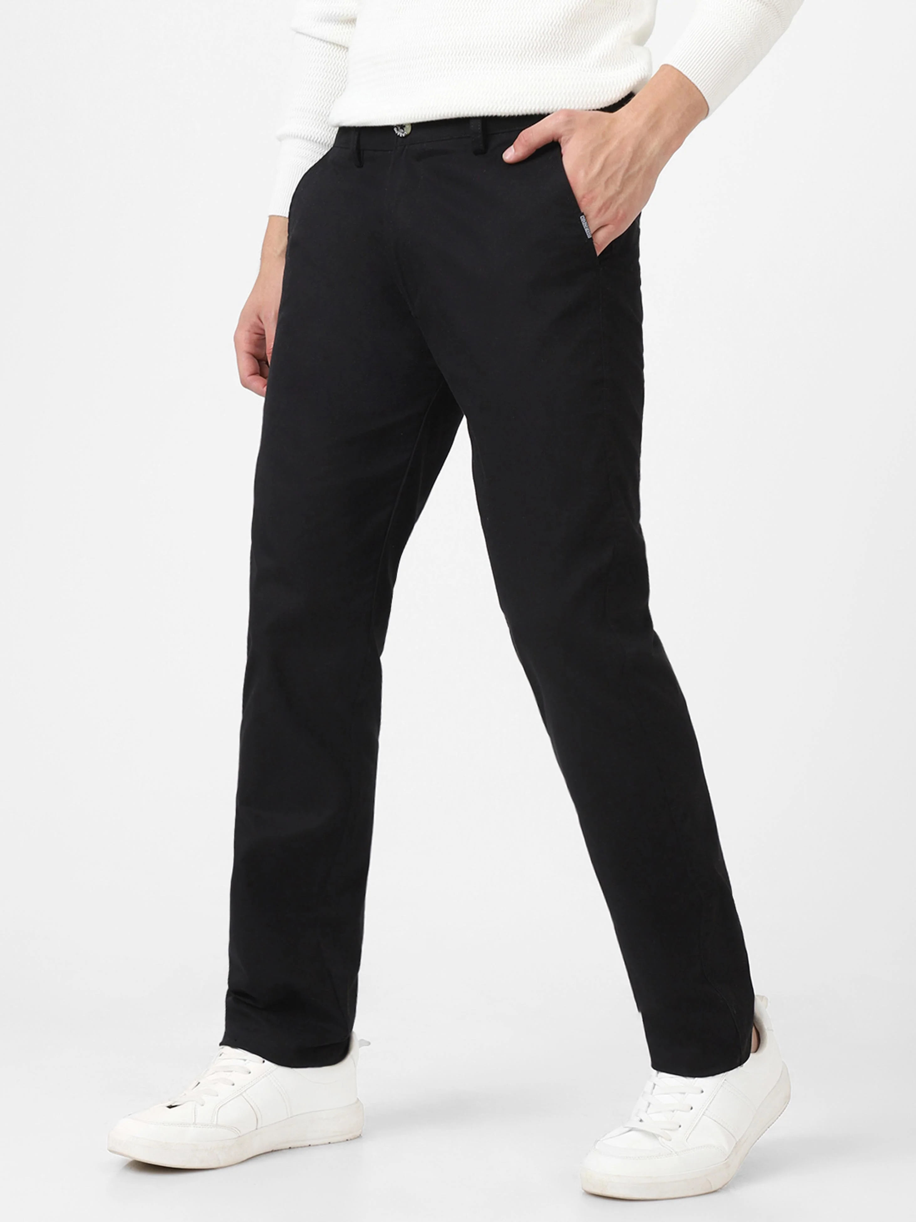 Men's Black Cotton Slim Fit Casual Chinos Trousers - Image 3