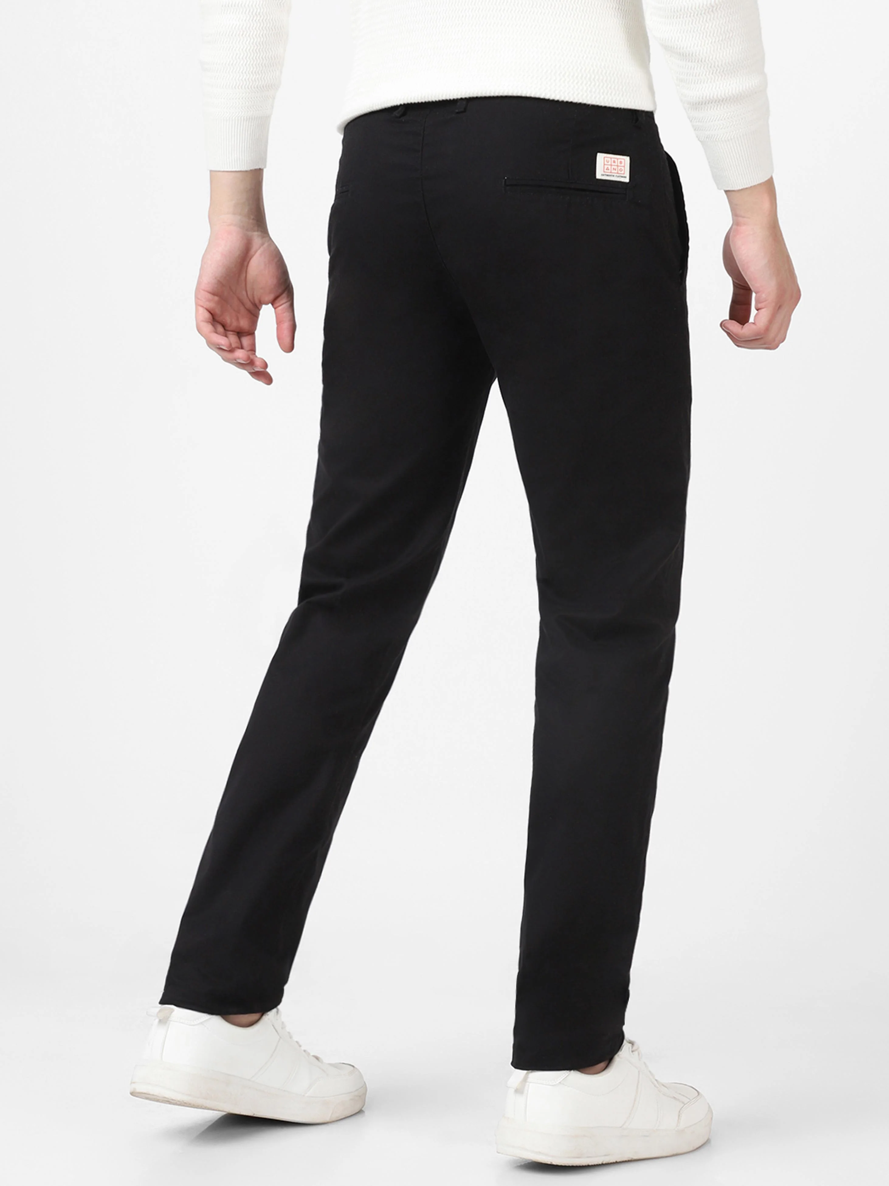 Men's Black Cotton Slim Fit Casual Chinos Trousers - Image 4