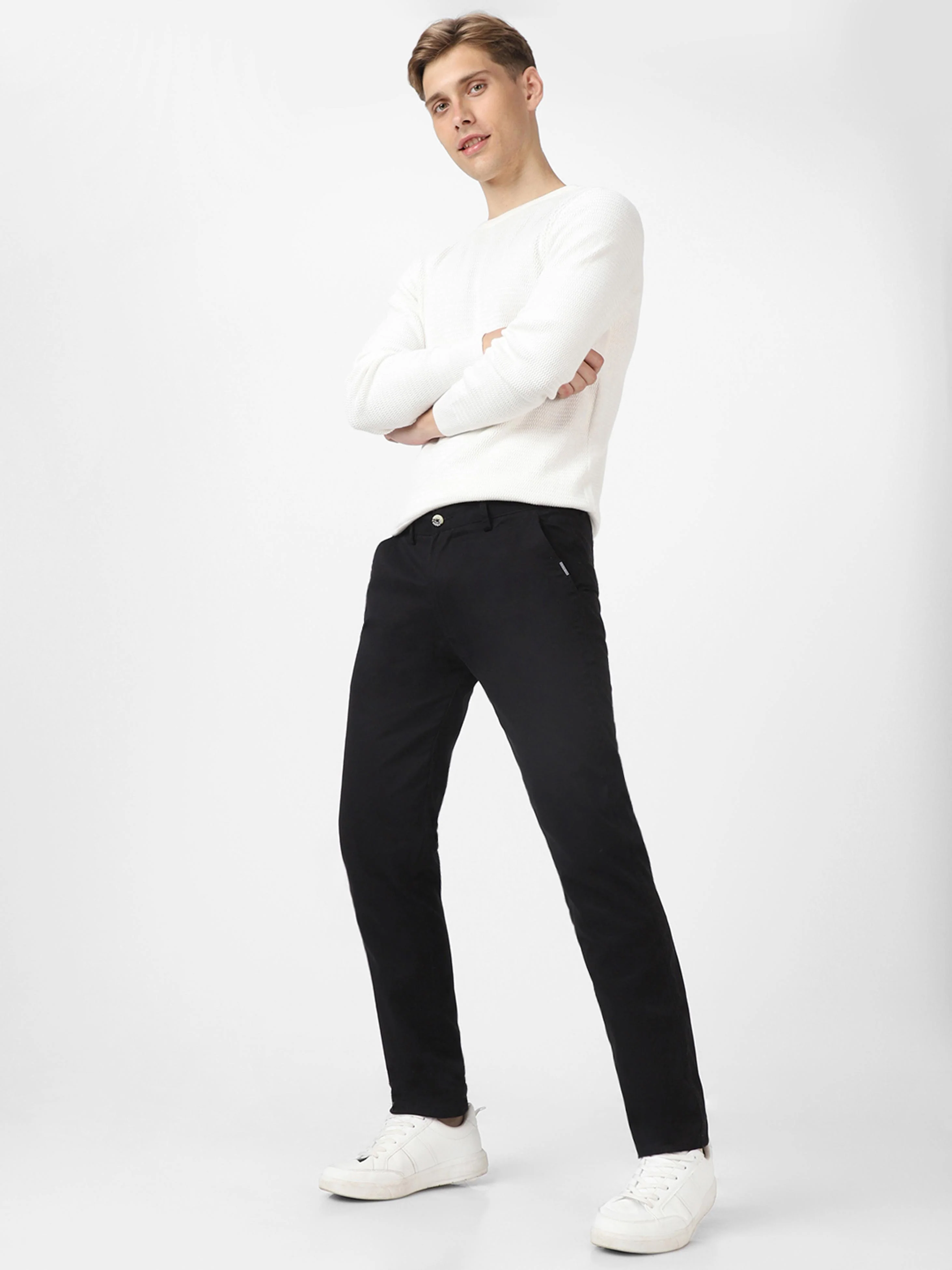 Men's Black Cotton Slim Fit Casual Chinos Trousers - Image 5