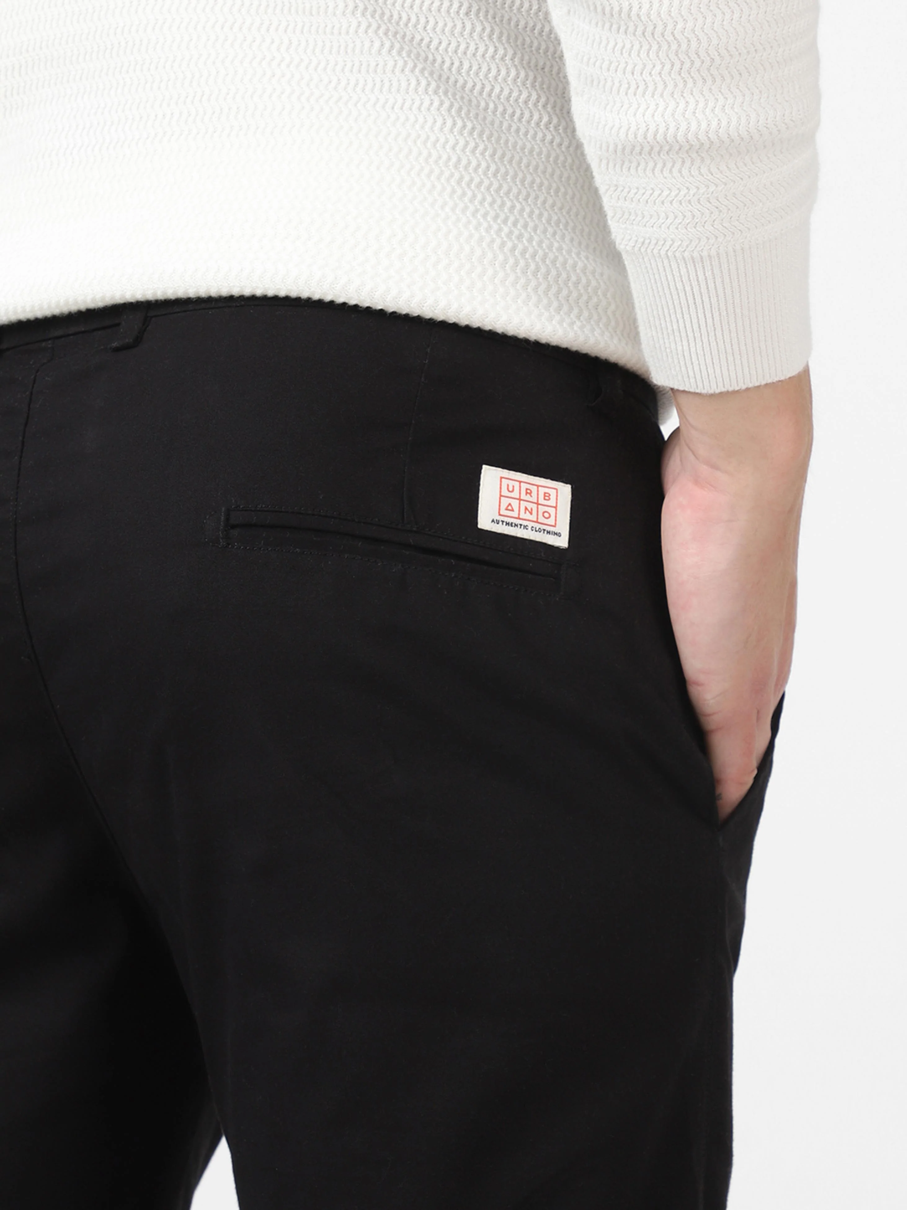 Men's Black Cotton Slim Fit Casual Chinos Trousers - Image 6