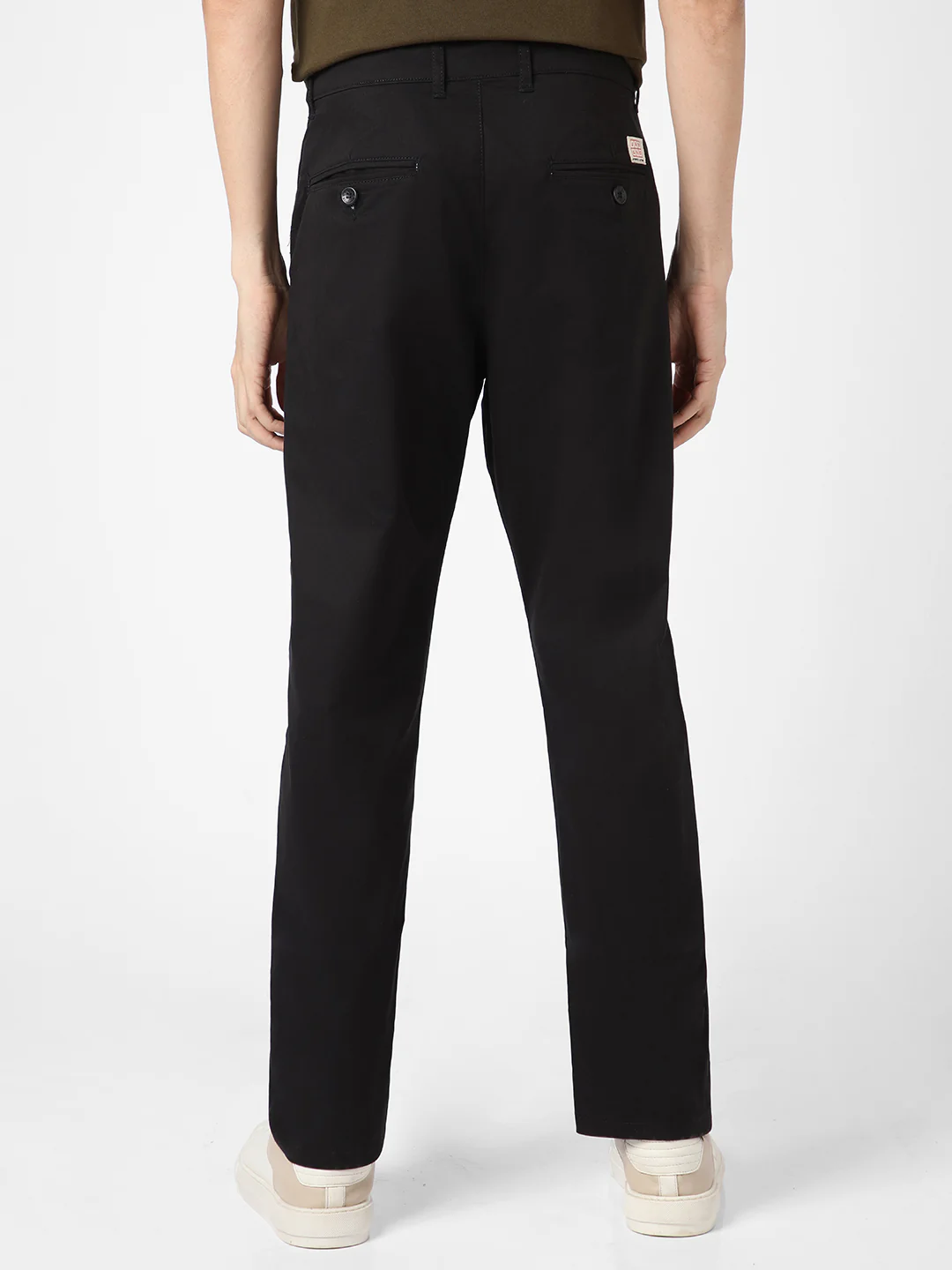 Men's Black Cotton Regular Fit Casual Chinos Trousers Stretch - Image 3