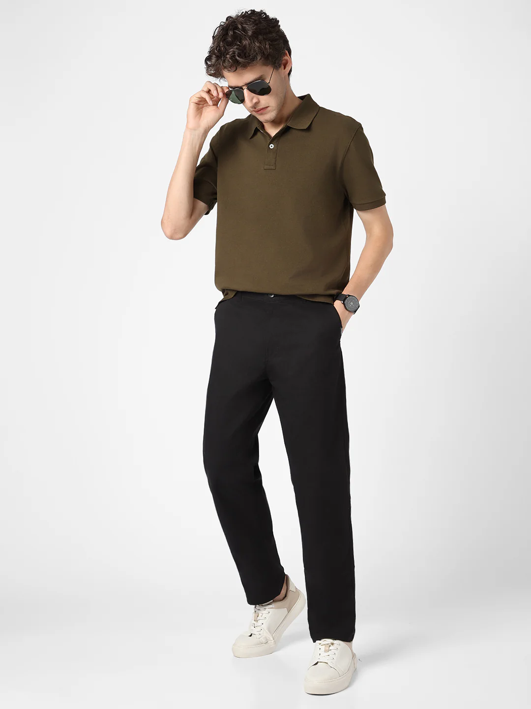 Men's Black Cotton Regular Fit Casual Chinos Trousers Stretch - Image 4