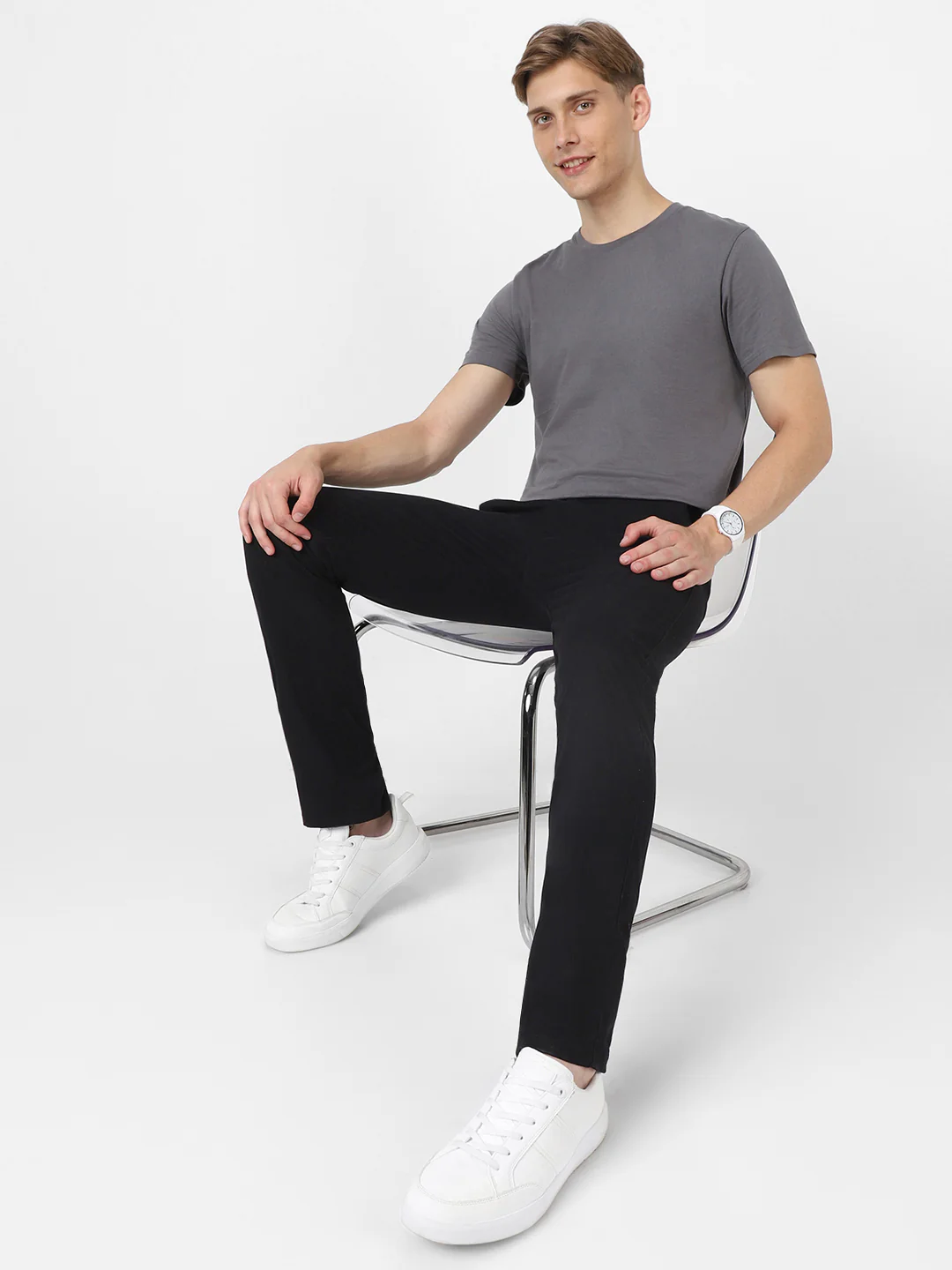 Men's Black Slim Fit Stretchable Casual Chinos - Image 6