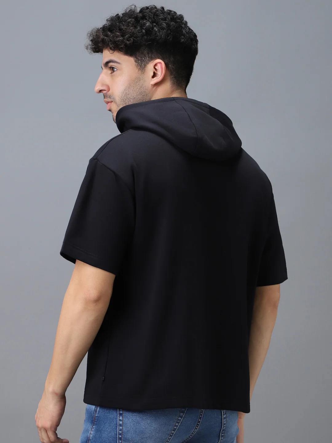 Men's Black Cotton Solid Oversized Hooded Neck Sweatshirt - Image 3