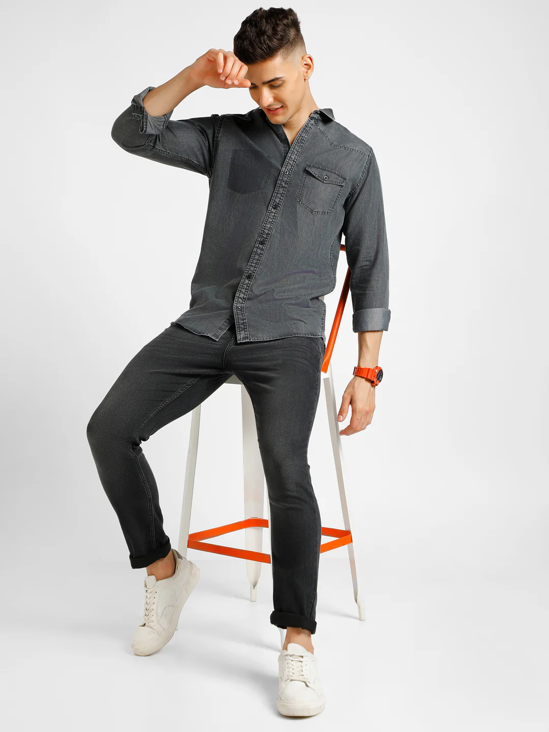 Men's Black Denim Full Sleeve Slim Fit Washed Casual Shirt - Image 4