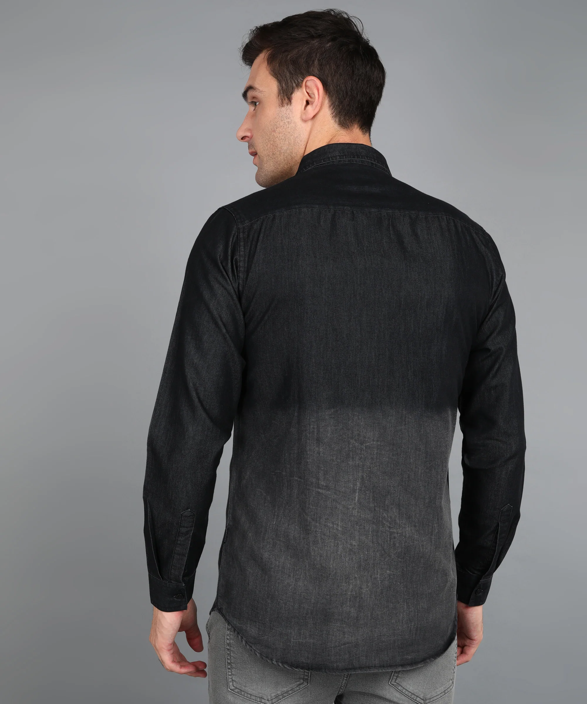 Men's Black Denim Full Sleeve Slim Fit Washed Casual Shirt - Image 3