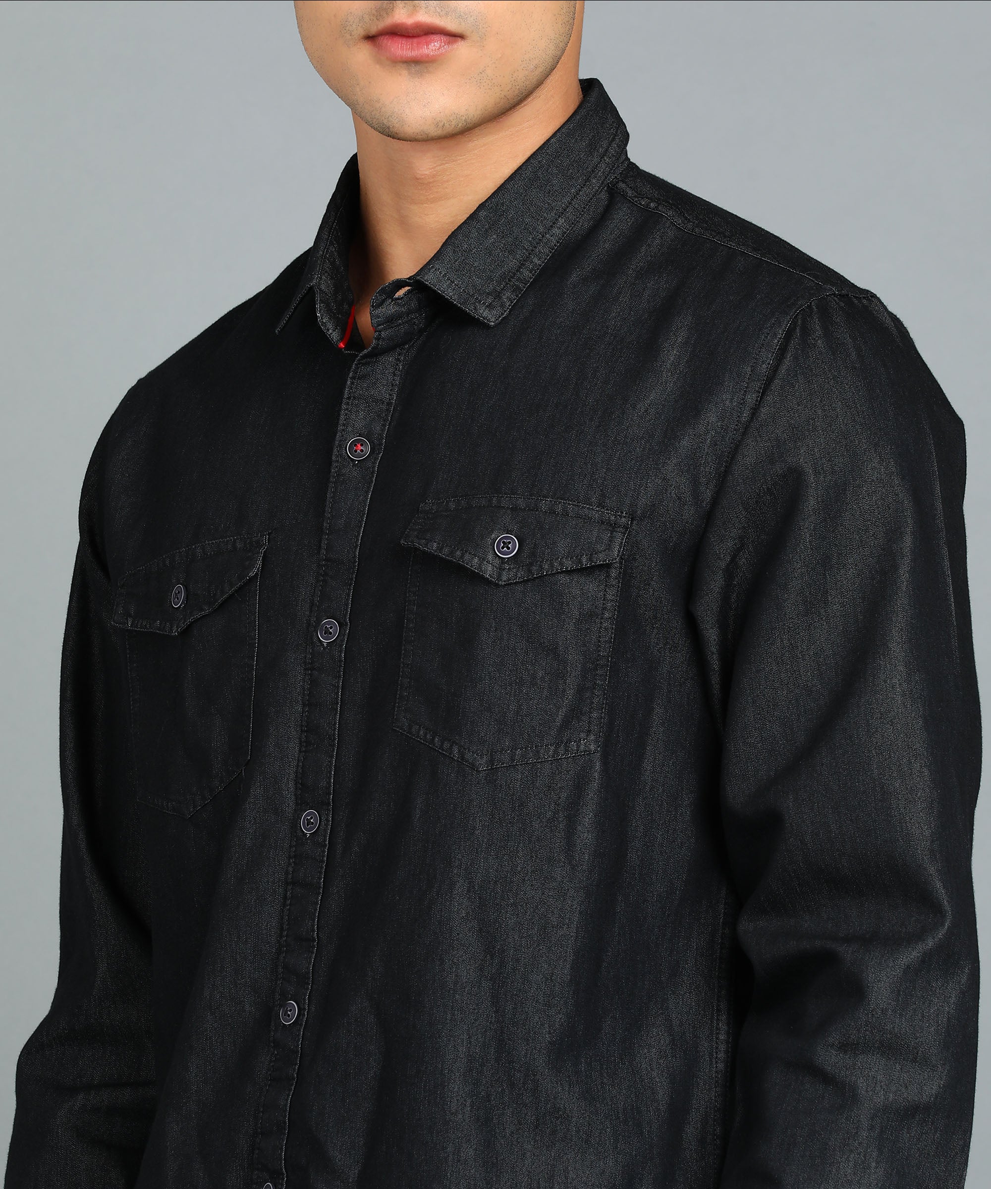 Men's Black Full Sleeve Slim Fit Casual Denim Shirt - Image 4