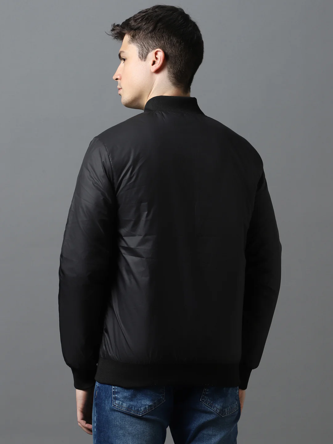 Men's Black Full Sleeve Zippered Bomber Jacket - Image 3