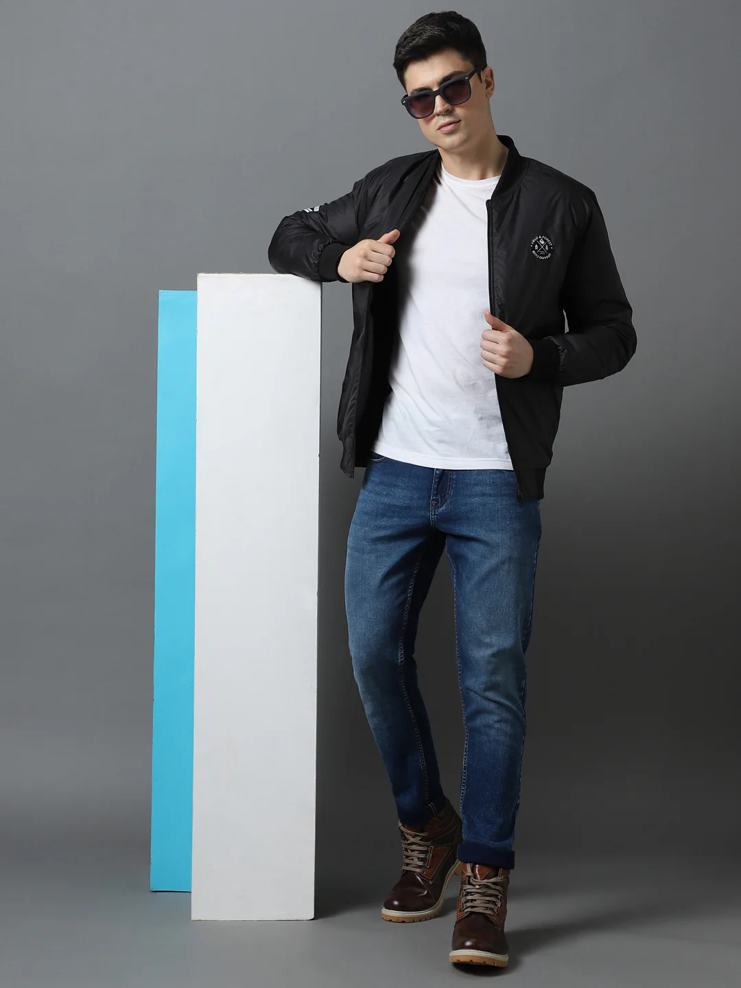 Men's Black Full Sleeve Zippered Bomber Jacket - Image 4