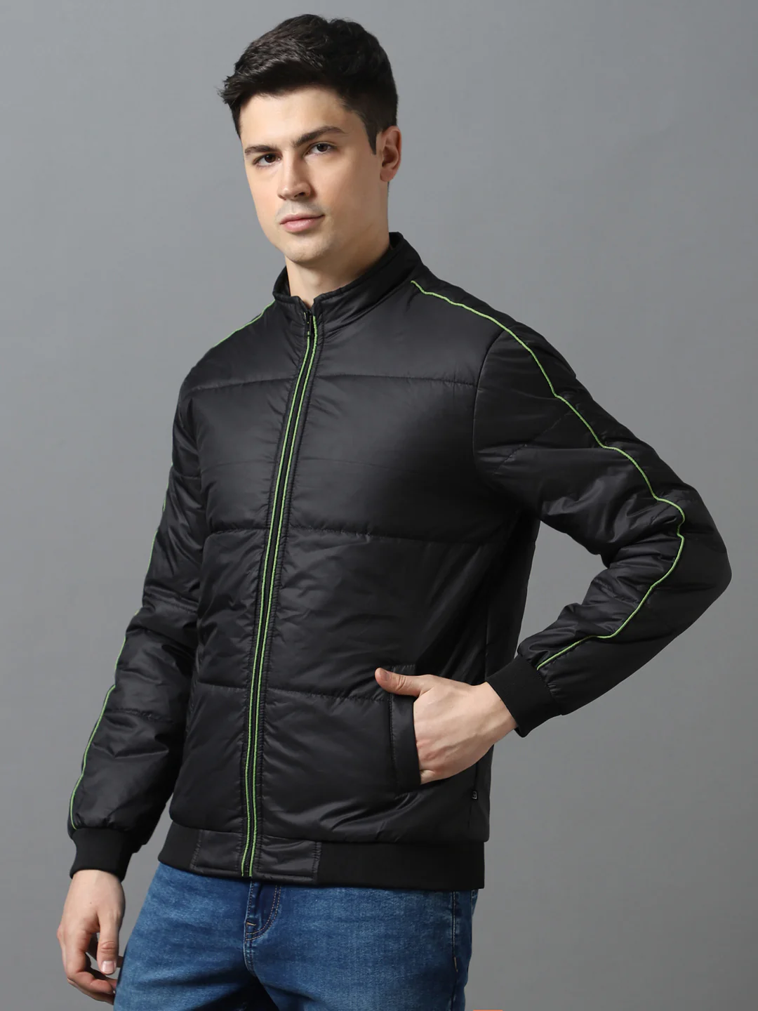 Men's Black Full Sleeve Zippered Puffer Jacket - Image 2