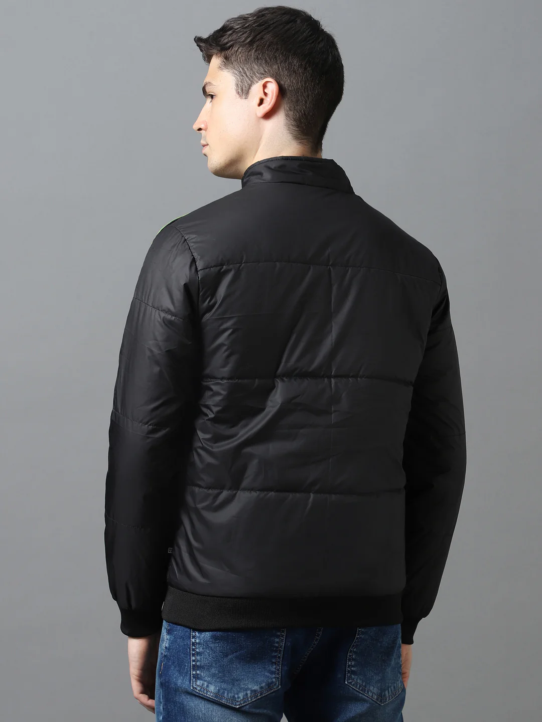 Men's Black Full Sleeve Zippered Puffer Jacket - Image 3