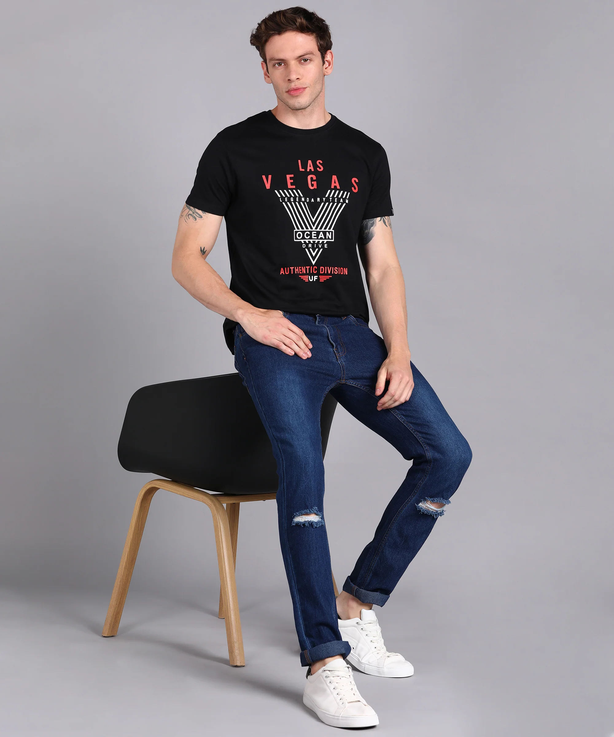Urbano Fashion Men's Black Graphic Printed Round Neck Half Sleeve Slim Fit Cotton T-Shirt - Image 9