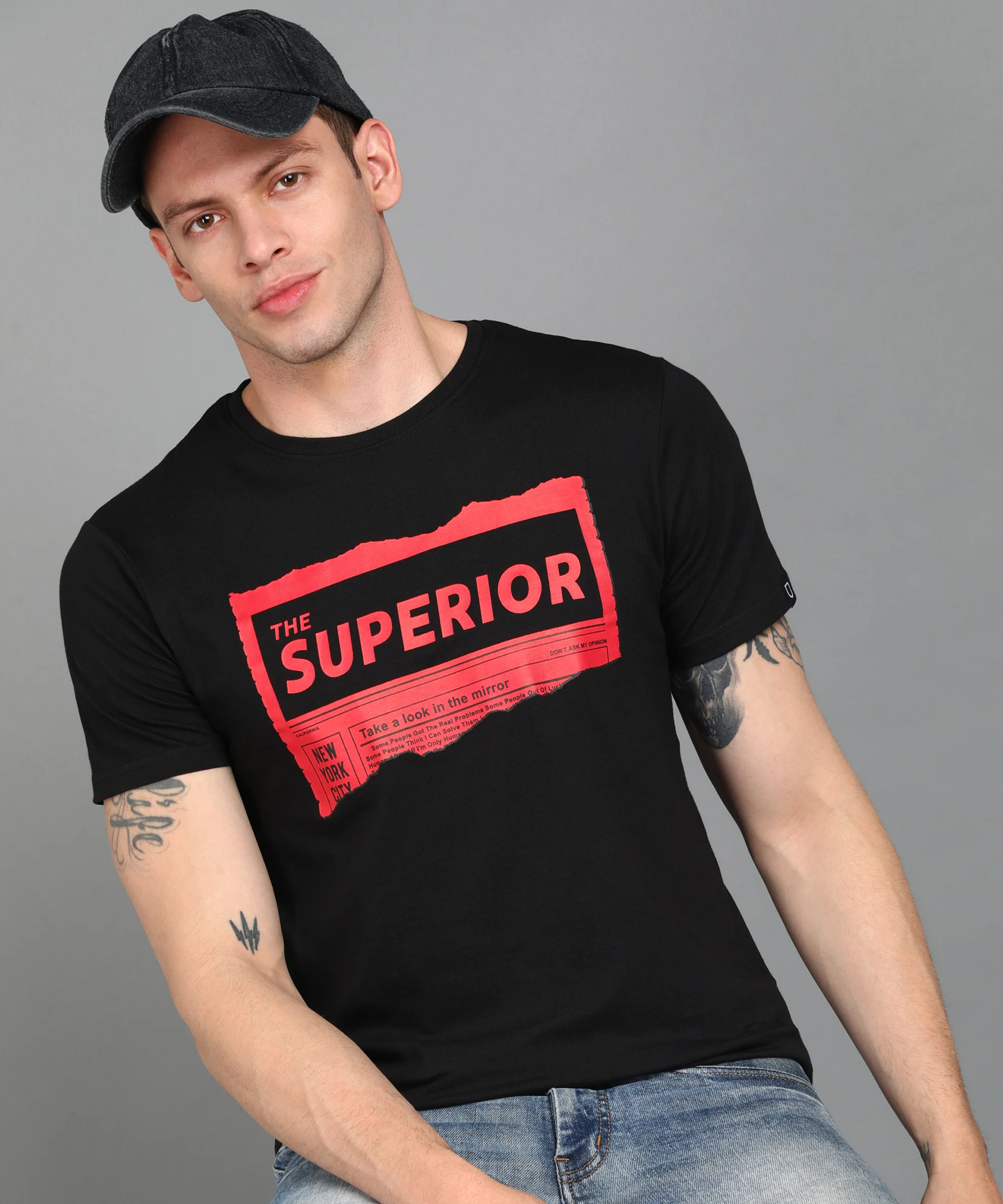 Urbano Fashion Men's Black Graphic Printed Round Neck Half Sleeve Slim Fit Cotton T-Shirt - Image 4
