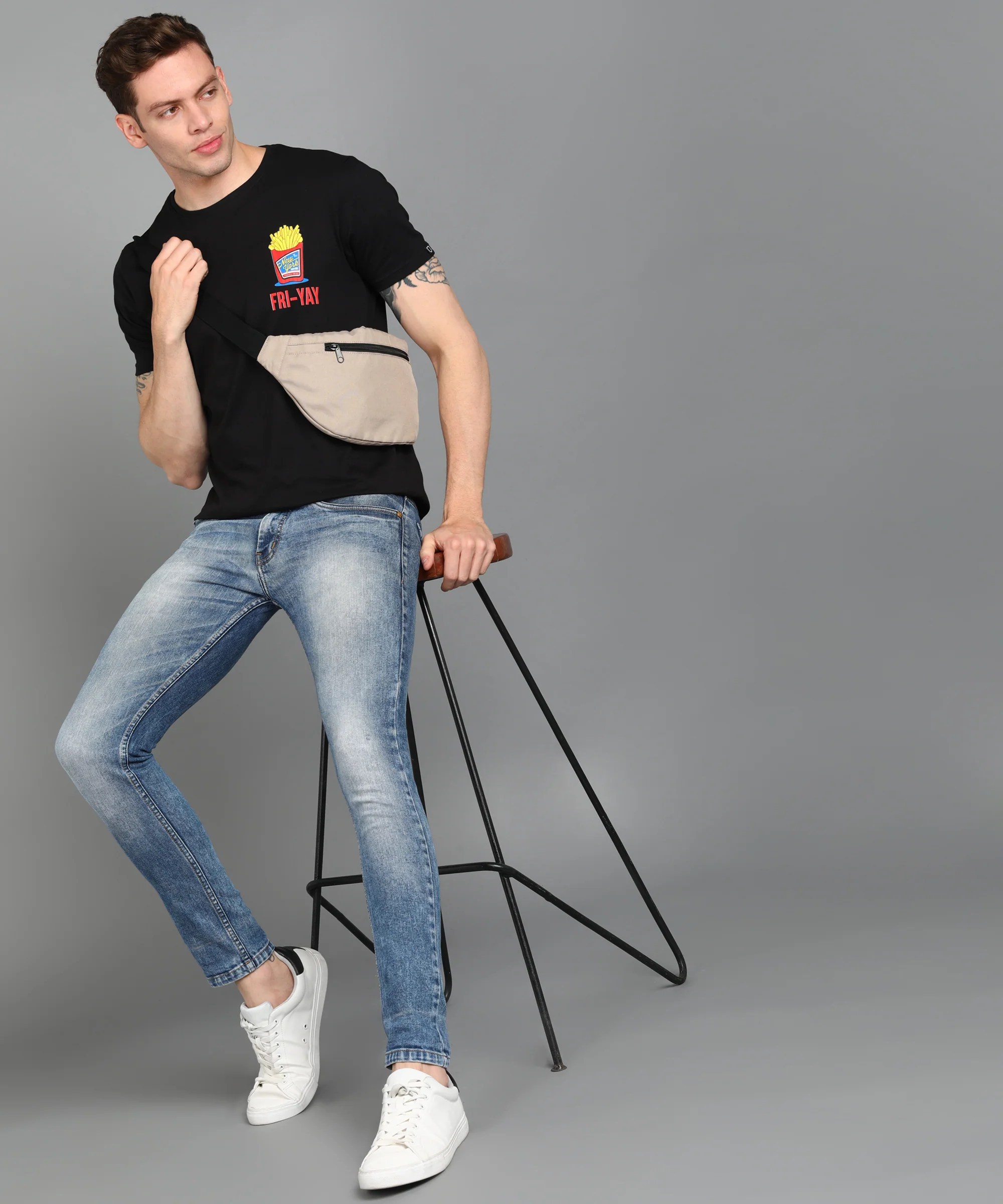 Urbano Fashion Men's Black Graphic Printed Round Neck Half Sleeve Slim Fit Cotton T-Shirt - Image 4