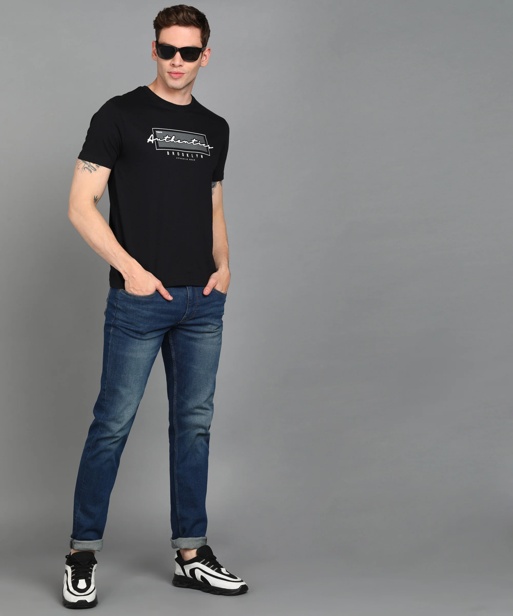 Urbano Fashion Men's Black Graphic Printed Round Neck Half Sleeve Slim Fit Cotton T-Shirt - Image 4