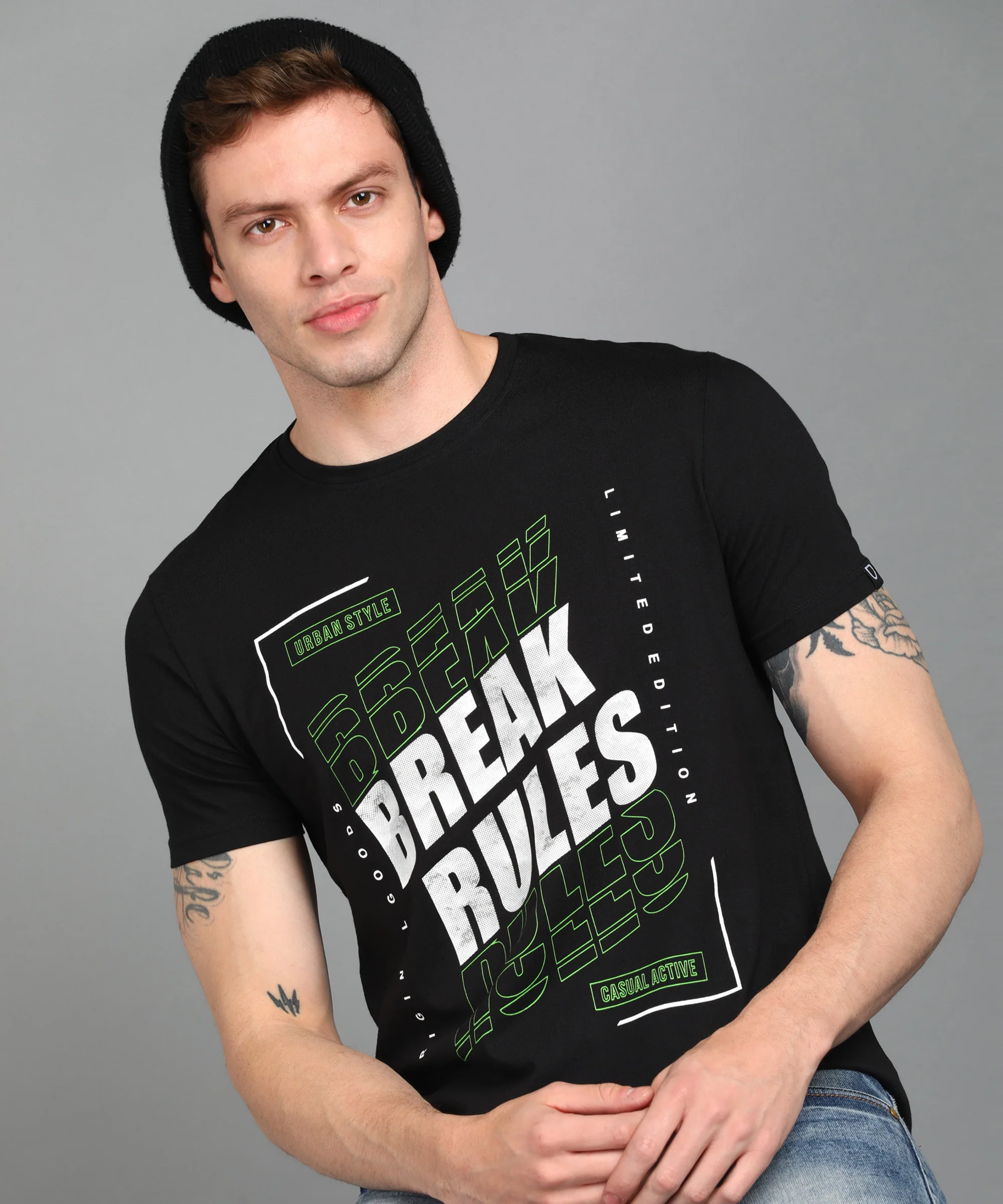Urbano Fashion Men's Black Graphic Printed Round Neck Half Sleeve Slim Fit Cotton T-Shirt - Image 4