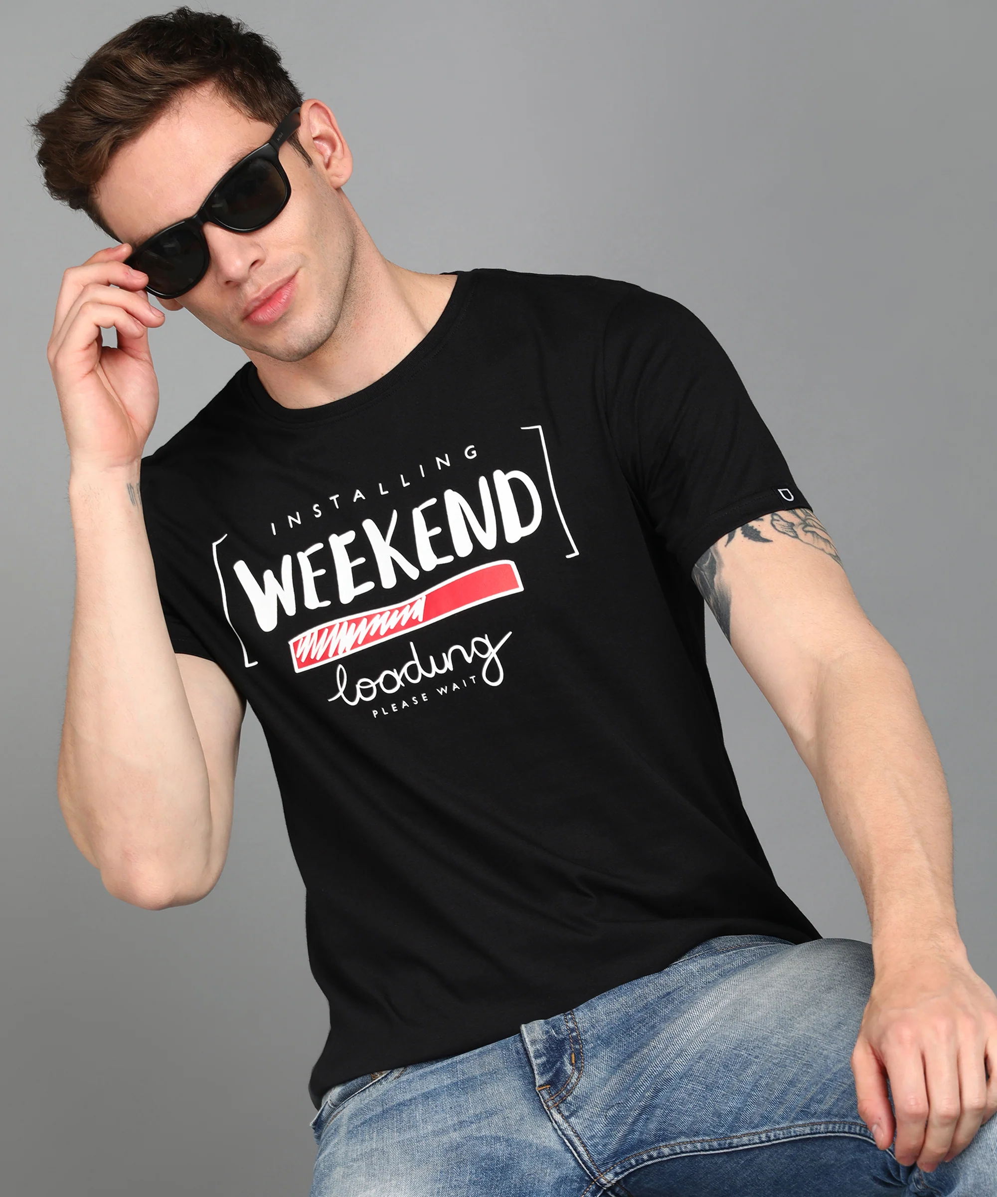 Urbano Fashion Men's Black Graphic Printed Round Neck Half Sleeve Slim Fit Cotton T-Shirt - Image 4