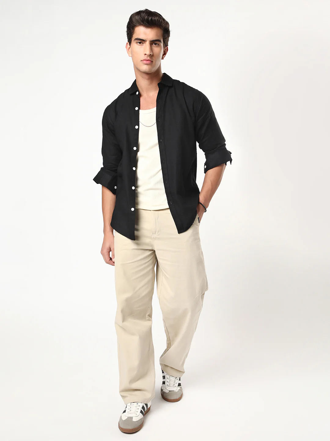 Men's Black Linen Blend Full Sleeve Relaxed Fit Casual Solid Shirt - Image 4