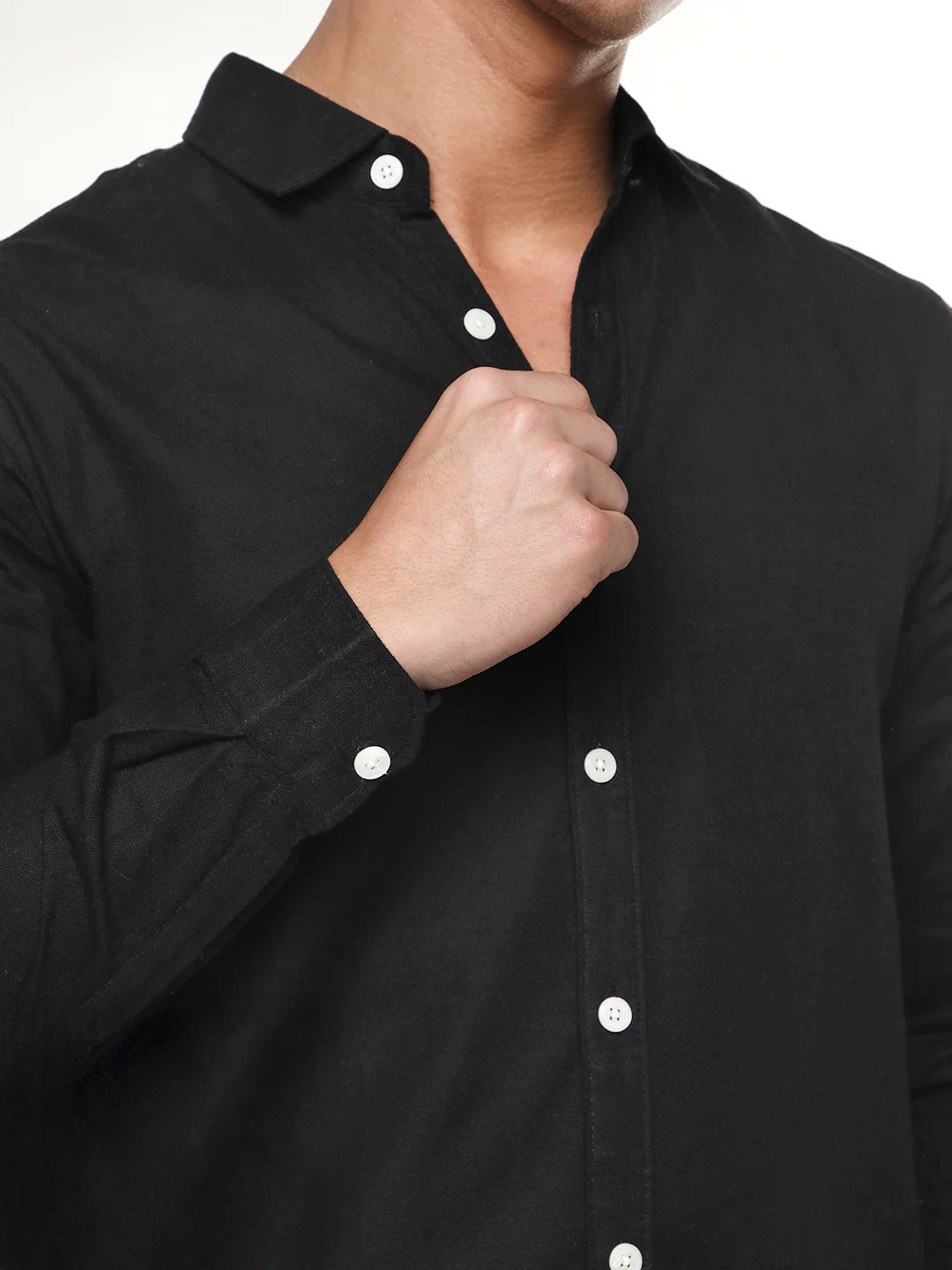 Men's Black Linen Blend Full Sleeve Relaxed Fit Casual Solid Shirt - Image 5