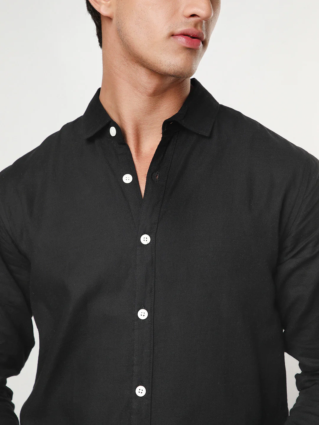Men's Black Linen Blend Full Sleeve Relaxed Fit Casual Solid Shirt - Image 6