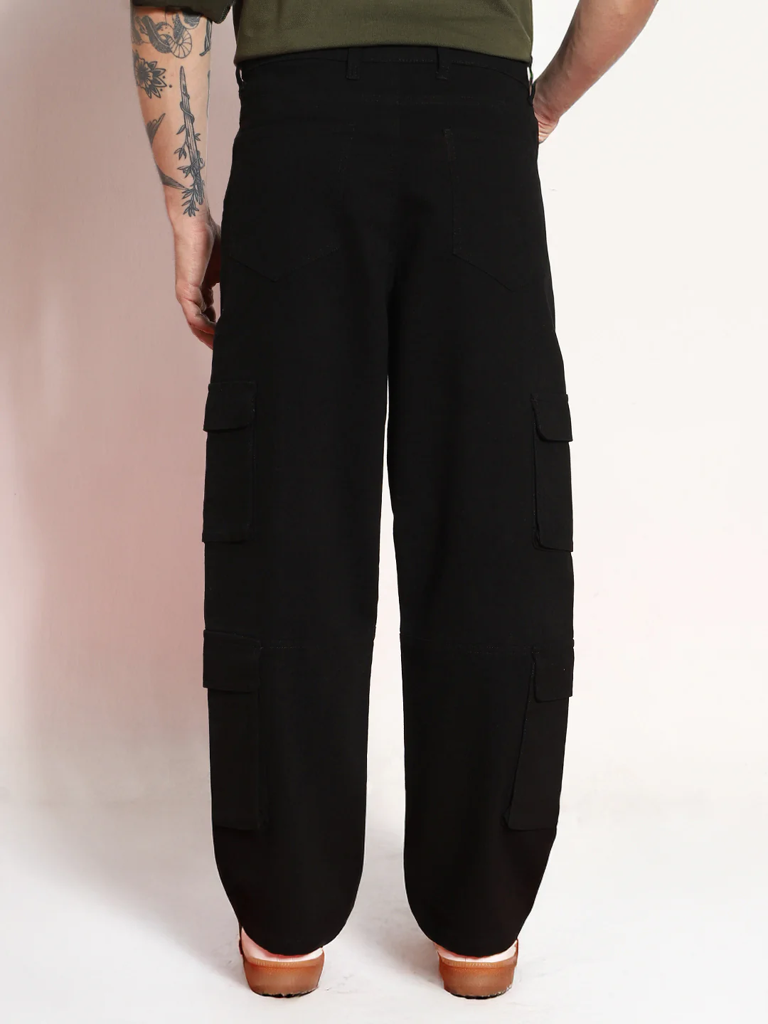 Men's Black Loose Baggy Fit Cargo Chino Pant with 8 Pockets Stretchable - Image 4
