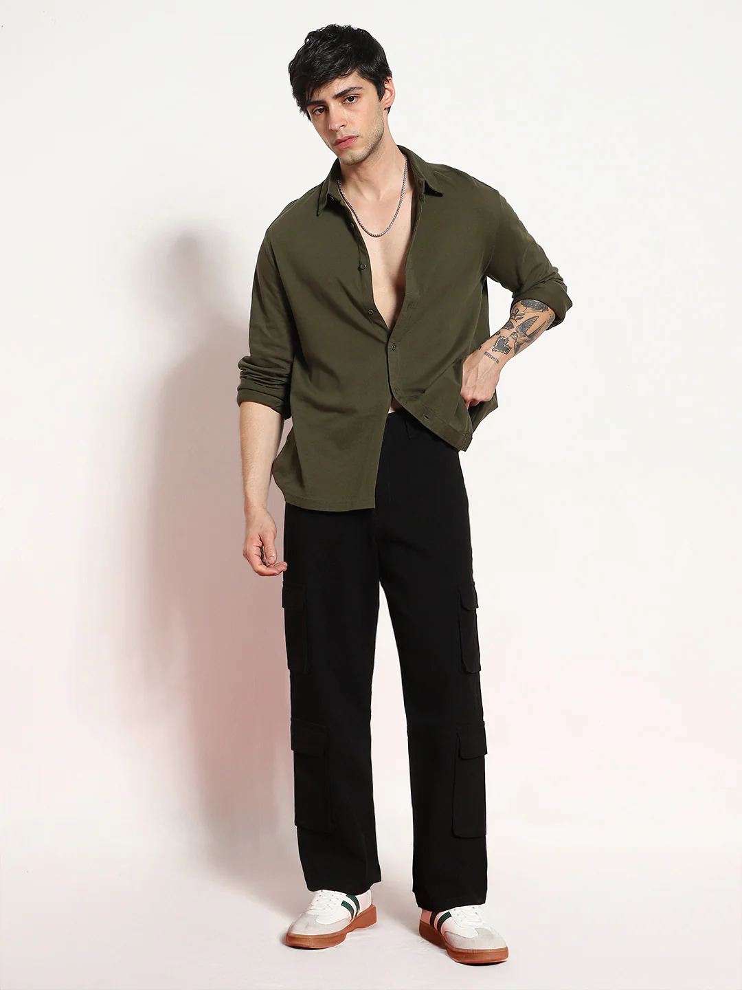Men's Black Loose Baggy Fit Cargo Chino Pant with 8 Pockets Stretchable - Image 5