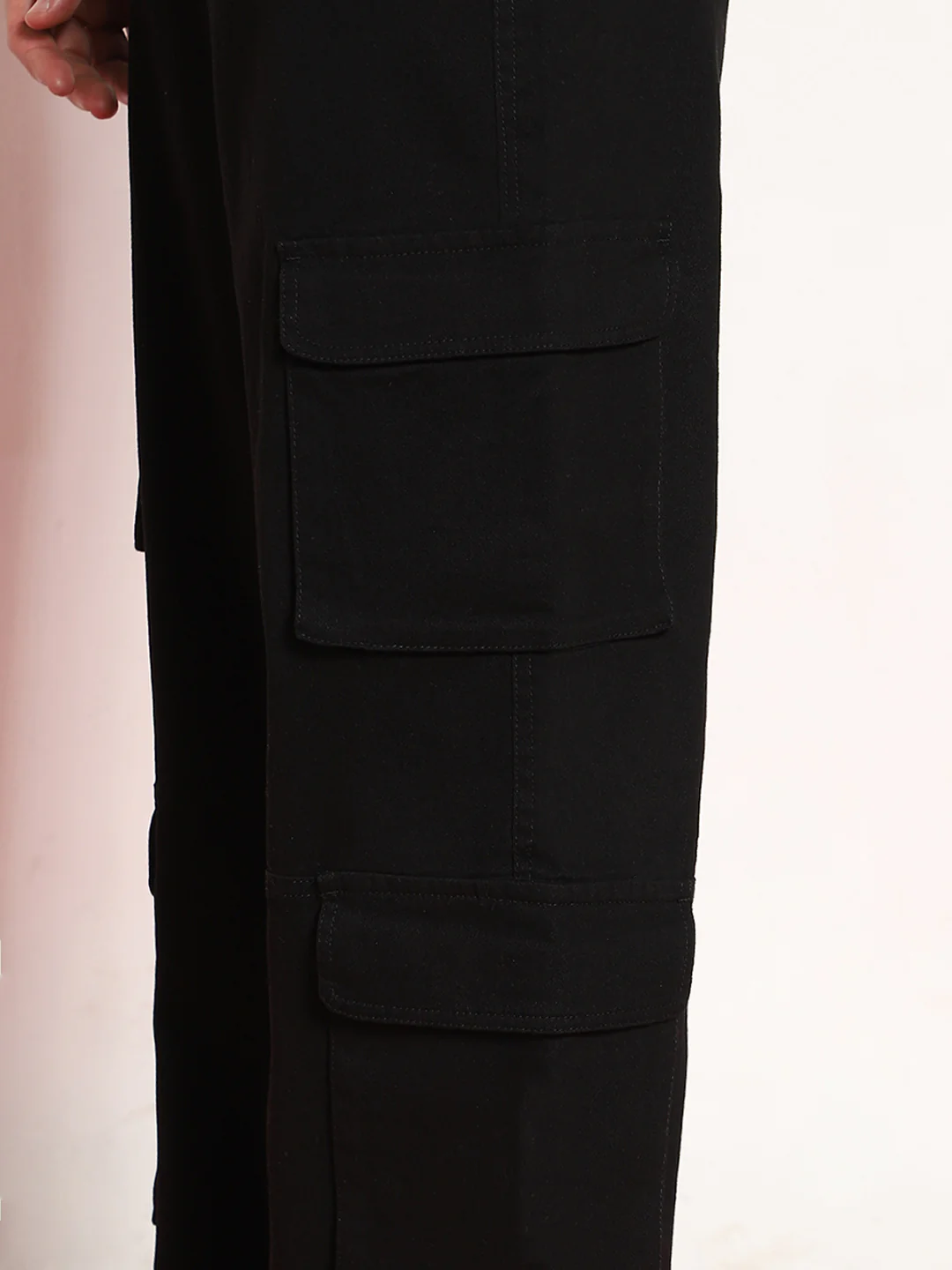 Men's Black Loose Baggy Fit Cargo Chino Pant with 8 Pockets Stretchable - Image 6