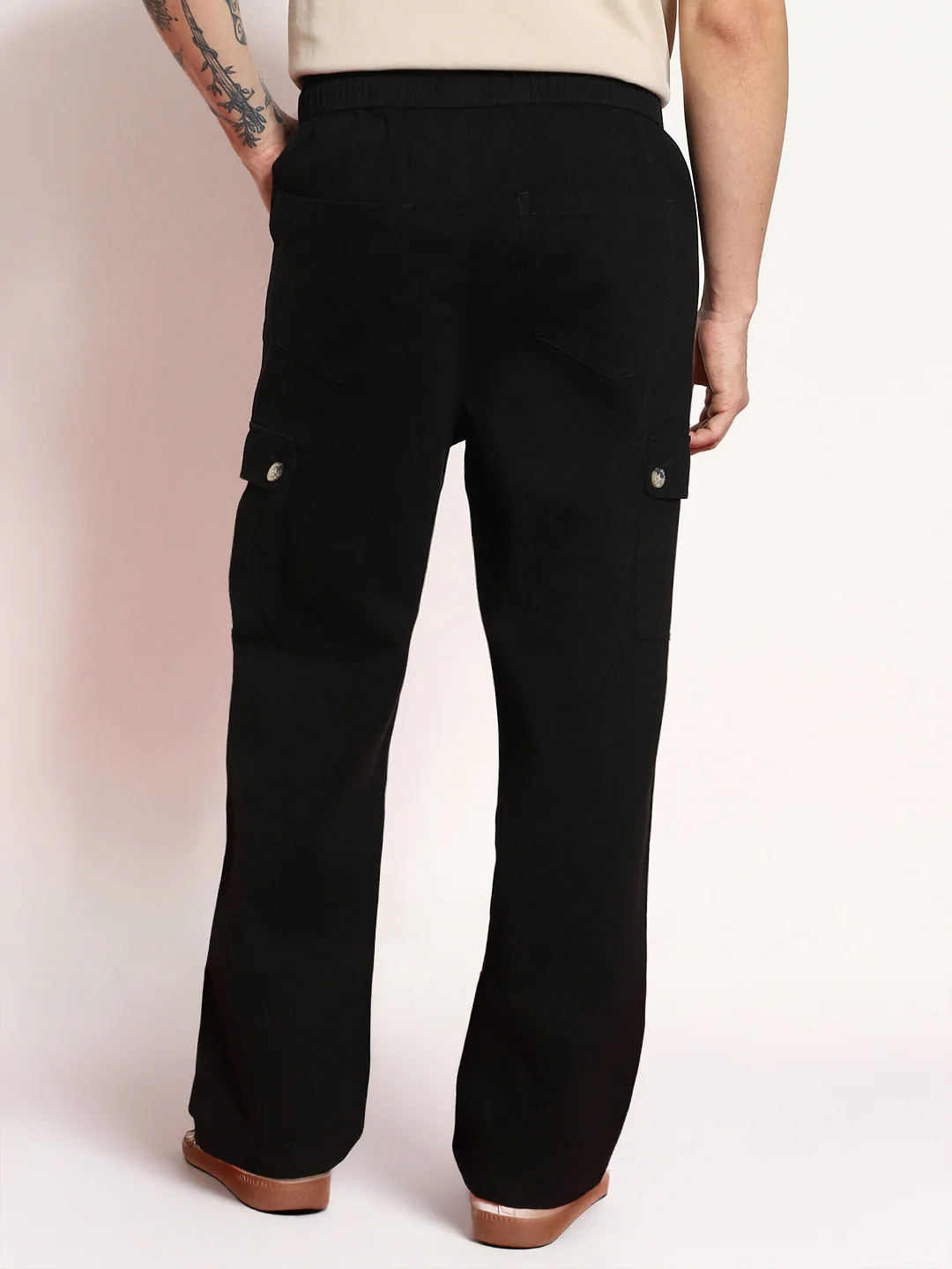 Men's Black Loose Baggy Fit Cargo Jogger Chino Pant with 6 Pockets Stretchable - Image 3