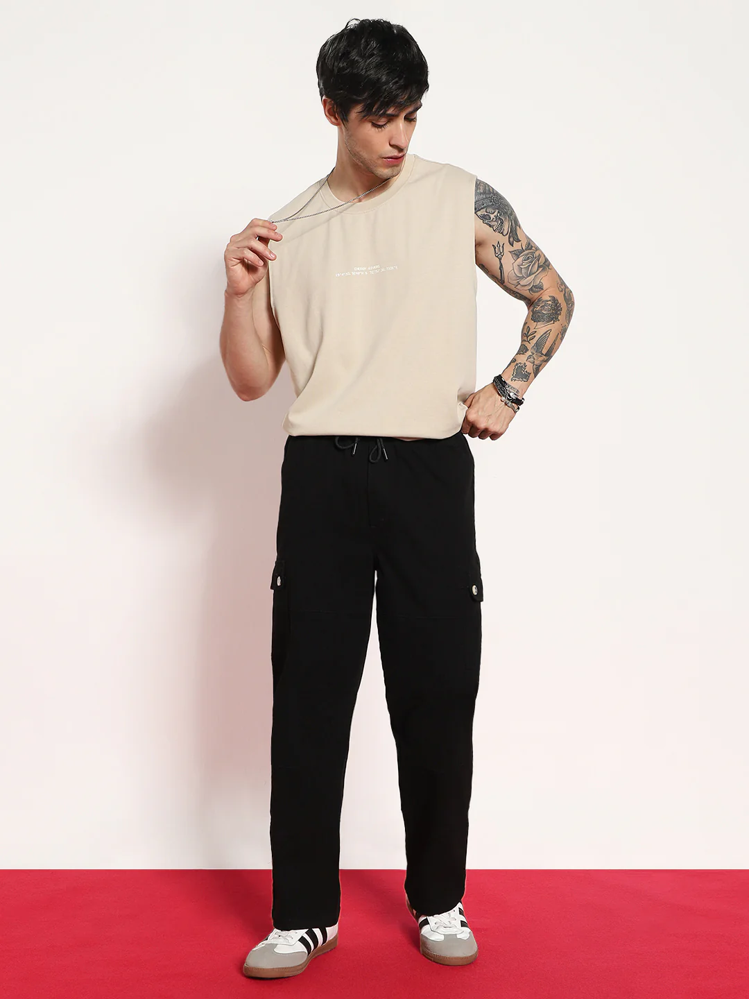 Men's Black Loose Baggy Fit Cargo Jogger Chino Pant with 6 Pockets Stretchable - Image 4