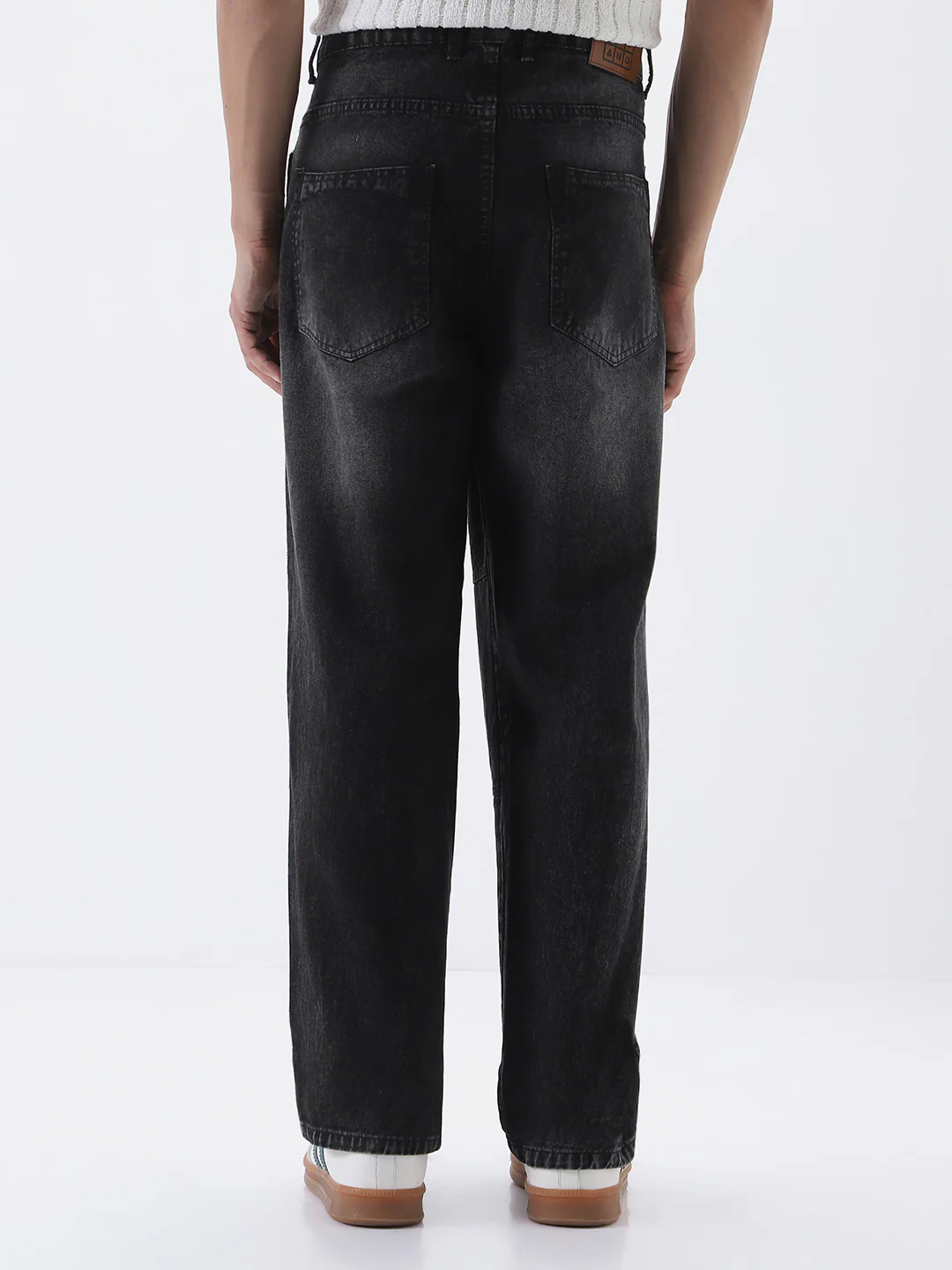 Men's Black Loose Baggy Fit Cut and Sew Panelled Jeans Non-Stretchable - Image 4