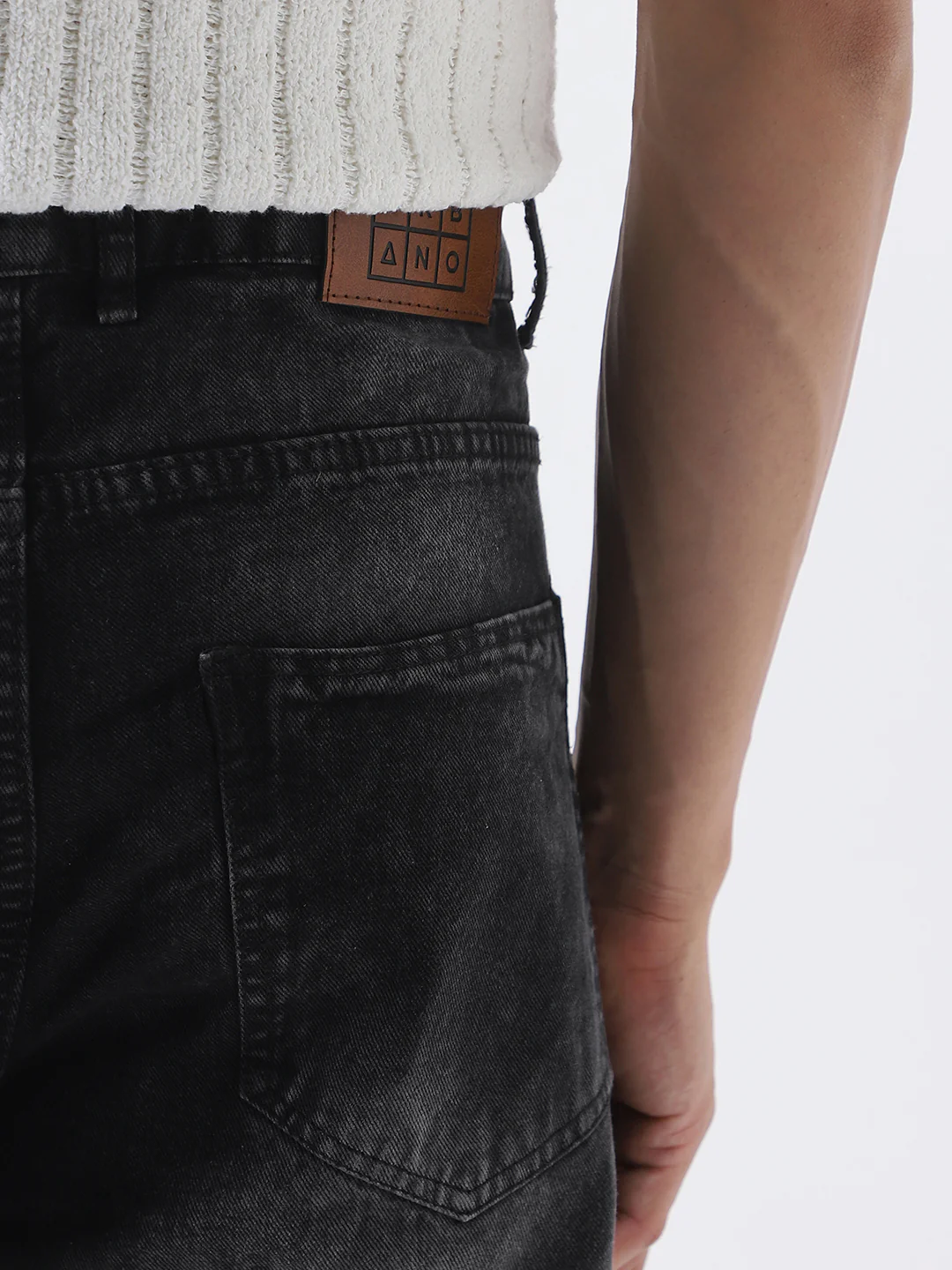 Men's Black Loose Baggy Fit Cut and Sew Panelled Jeans Non-Stretchable - Image 7