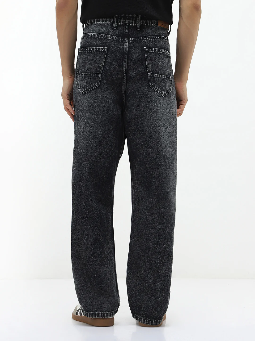 Men's Black Loose Baggy Fit Heavy Washed Jeans Non-Stretchable - Image 3