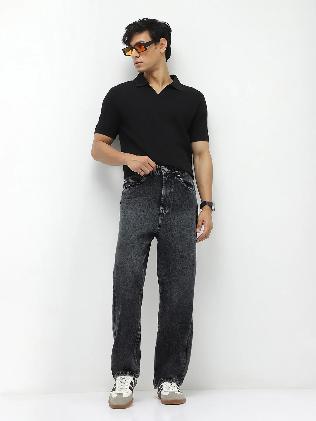 Men's Black Loose Baggy Fit Heavy Washed Jeans Non-Stretchable - Image 4
