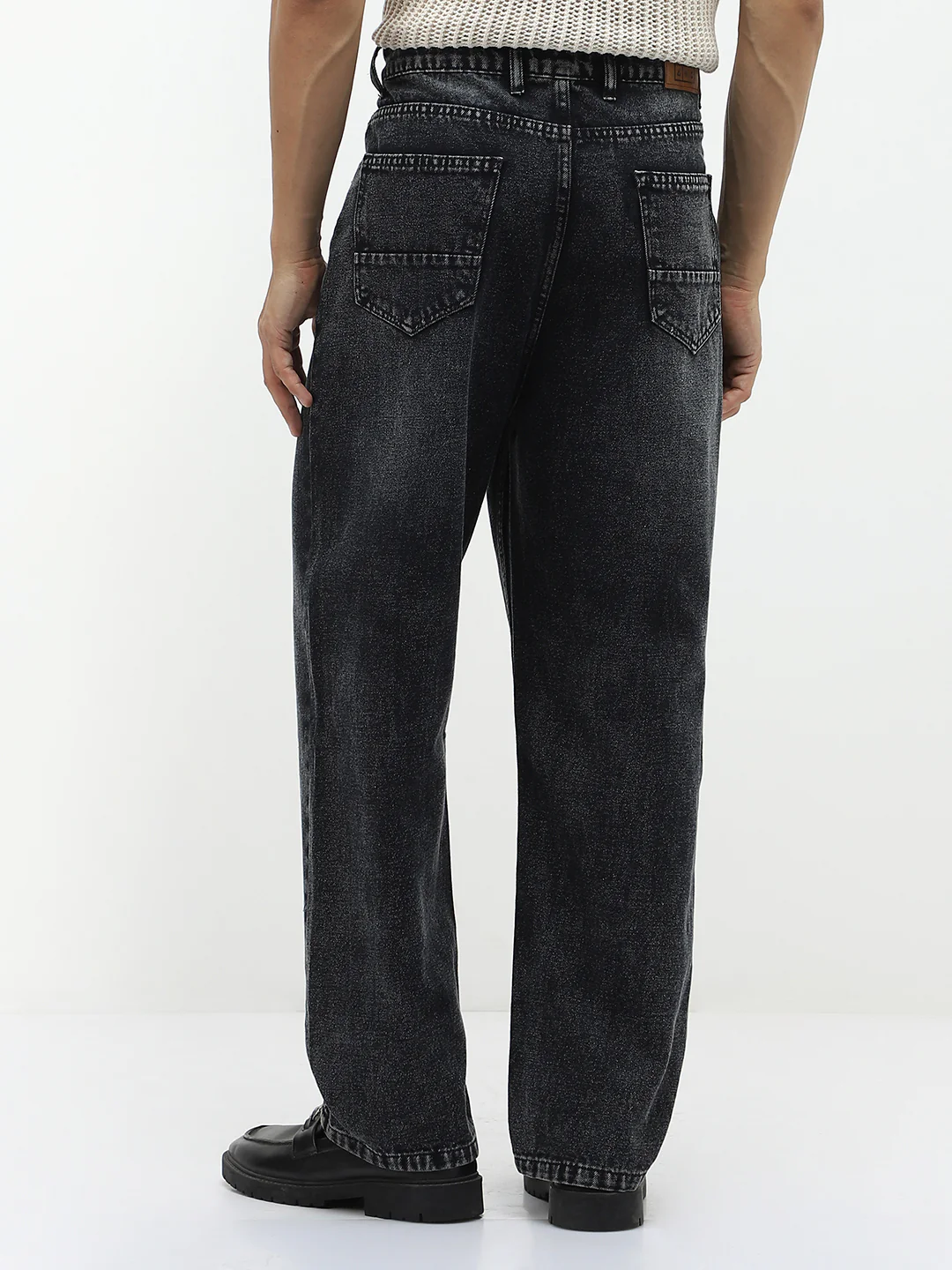 Men's Black Loose Baggy Fit Heavy Washed Jeans Non-Stretchable - Image 4