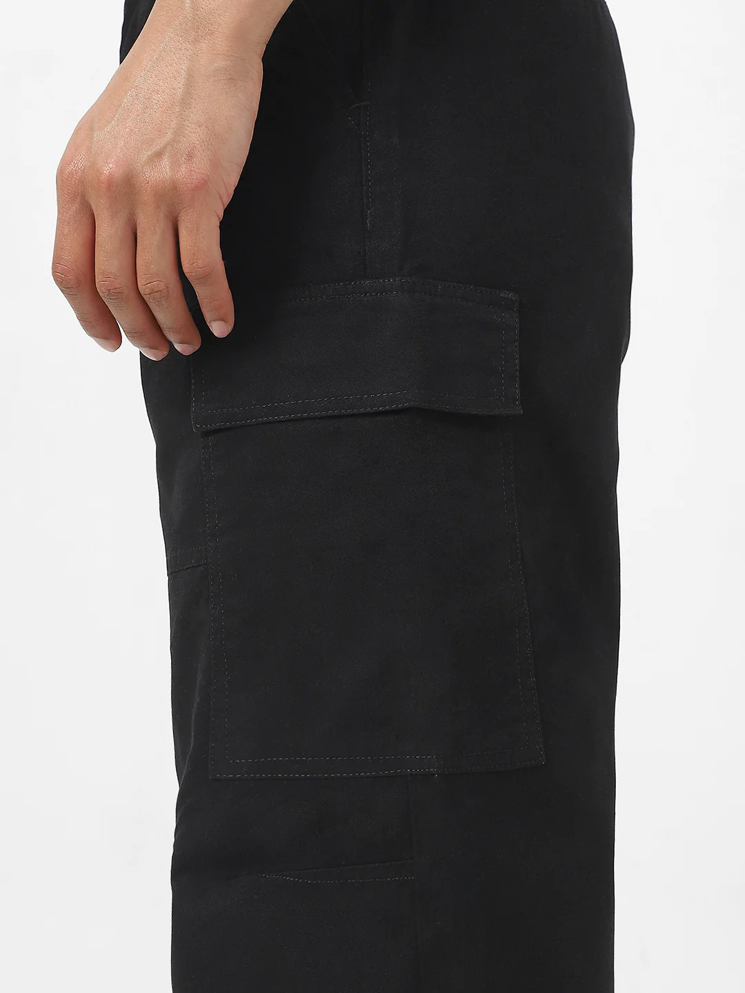 Men's Black Loose Baggy Fit Solid Cargo Chino Pant with 6 Pockets Non-Stretchable - Image 5