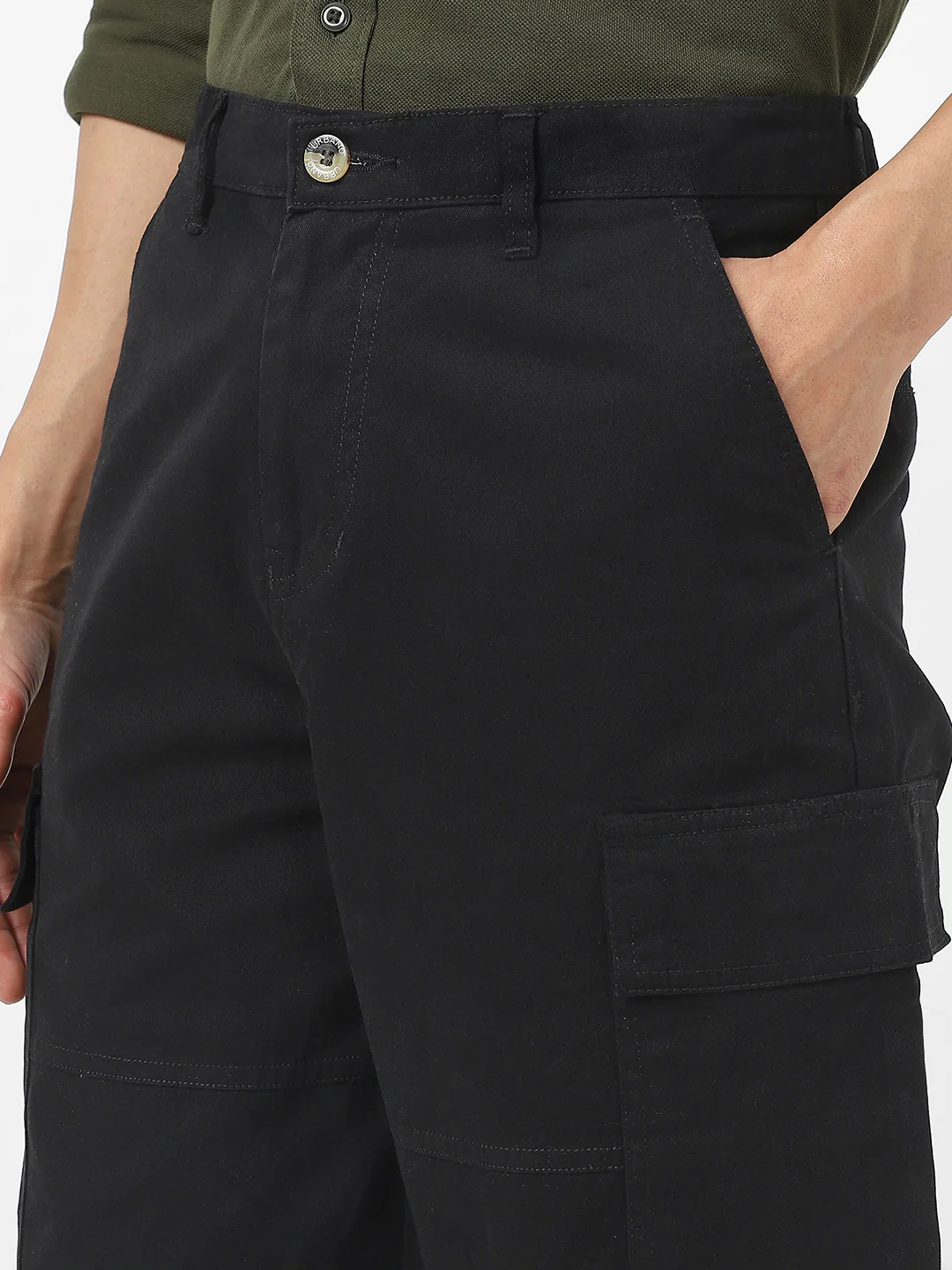 Men's Black Loose Baggy Fit Solid Cargo Chino Pant with 6 Pockets Non-Stretchable - Image 7