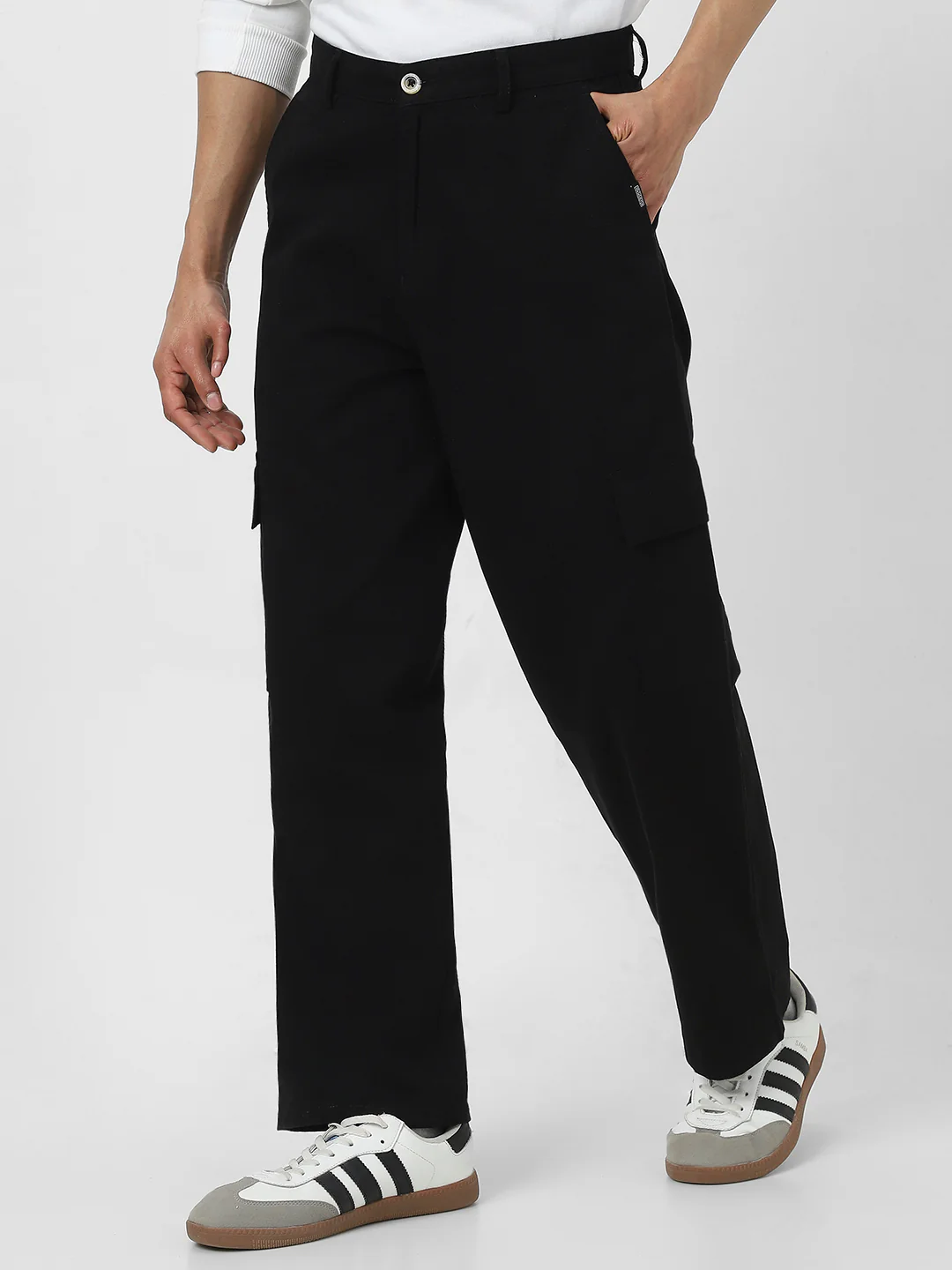 Urbano Fashion Men's Black Loose Baggy Fit Solid Cargo Chino Pant with 6 Pockets Non-Stretchable - Image 2