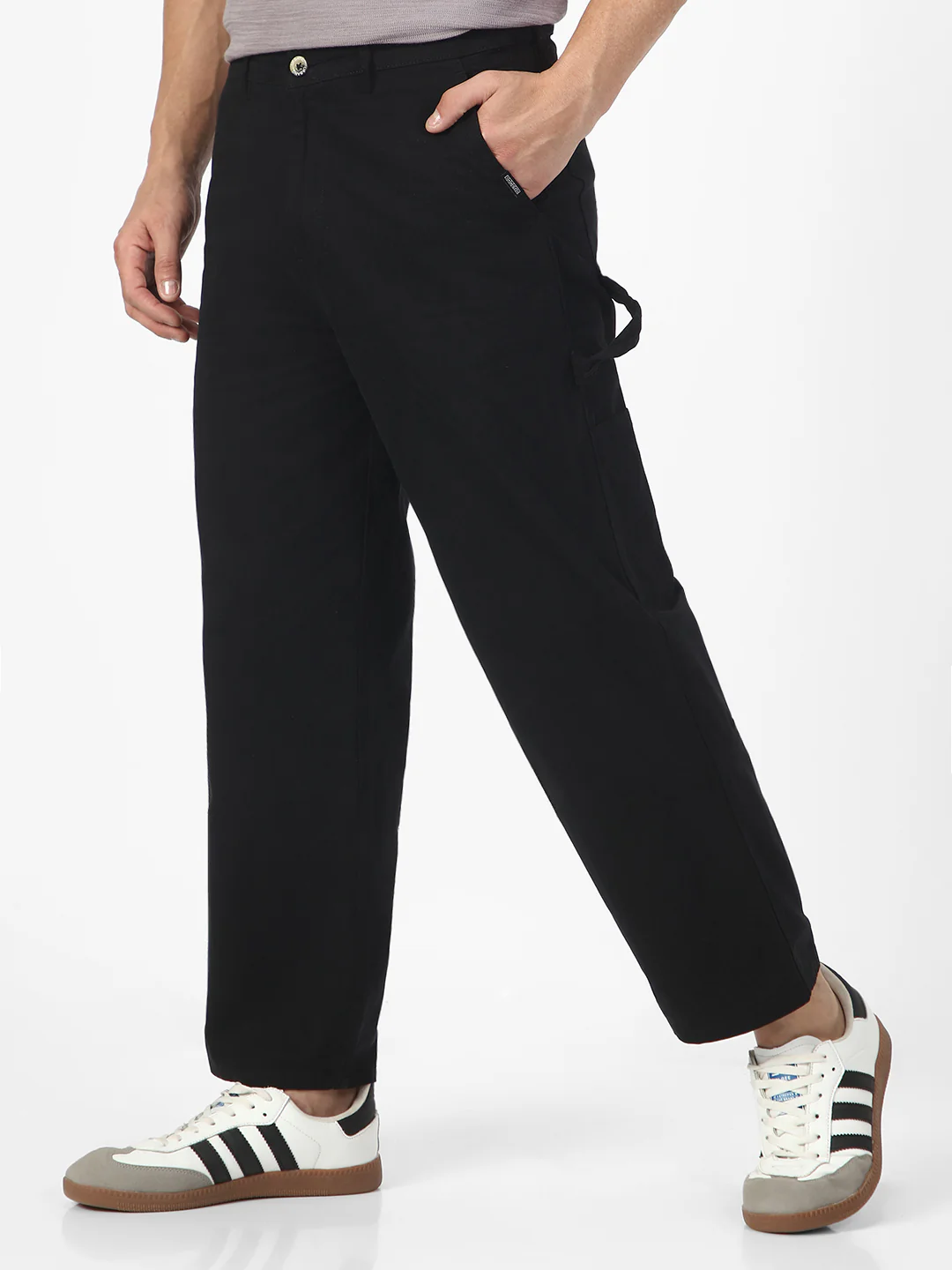 Men's Black Loose Baggy Fit Solid Carpenter Trouser Pant with 5 Pockets Non-Stretchable - Image 2