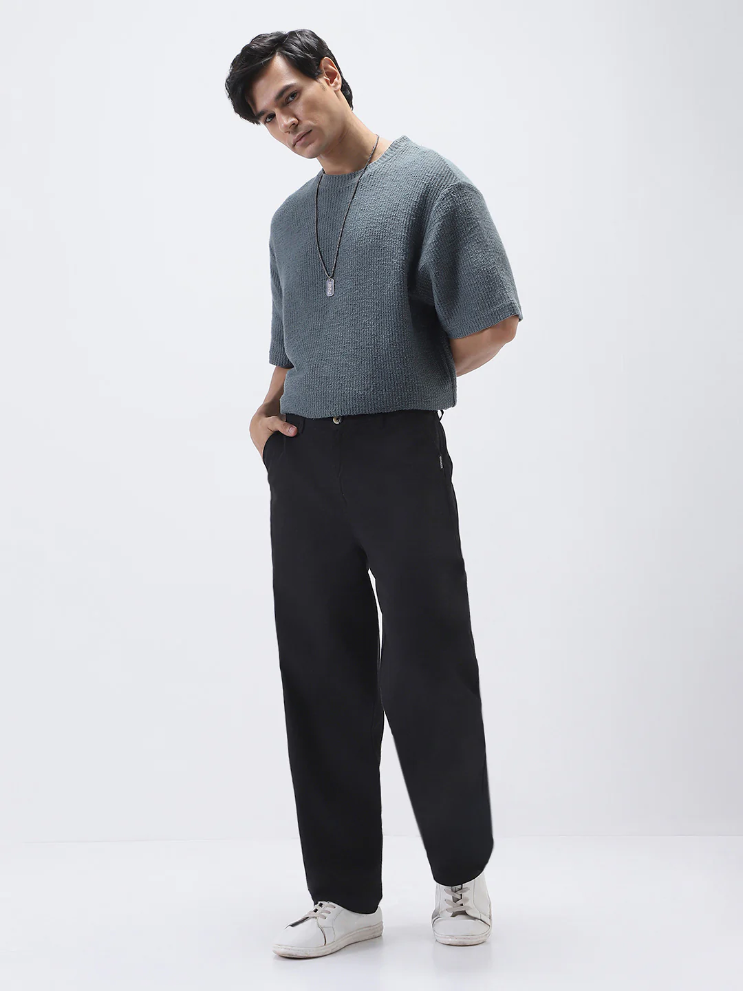 Men's Black Loose Baggy Fit Solid Chino Trousers Non-Stretchable - Image 5