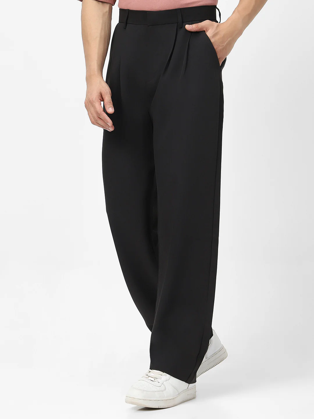 Men's Black Loose Baggy Fit Solid Korean Pants Stretchable - Image 2